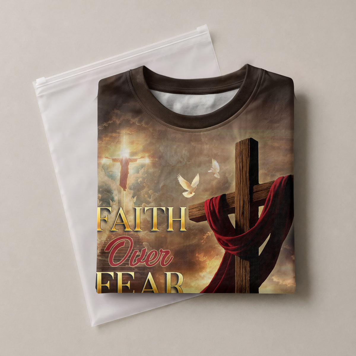 Faith Over Fear Lion Cross Sunset - RustField Co Freedom Shirts, Christian Tee Shirts for Men - Rust Field Wear