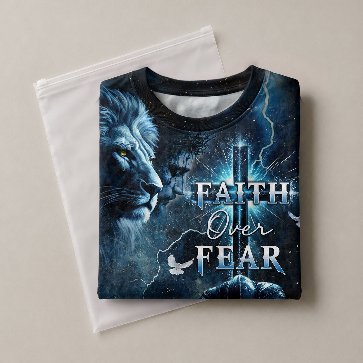 Faith Over Fear Lion Cross Warrior Night Christian Tee Shirts - Freedom Shirts for Men, RustField Co - Rust Field Wear