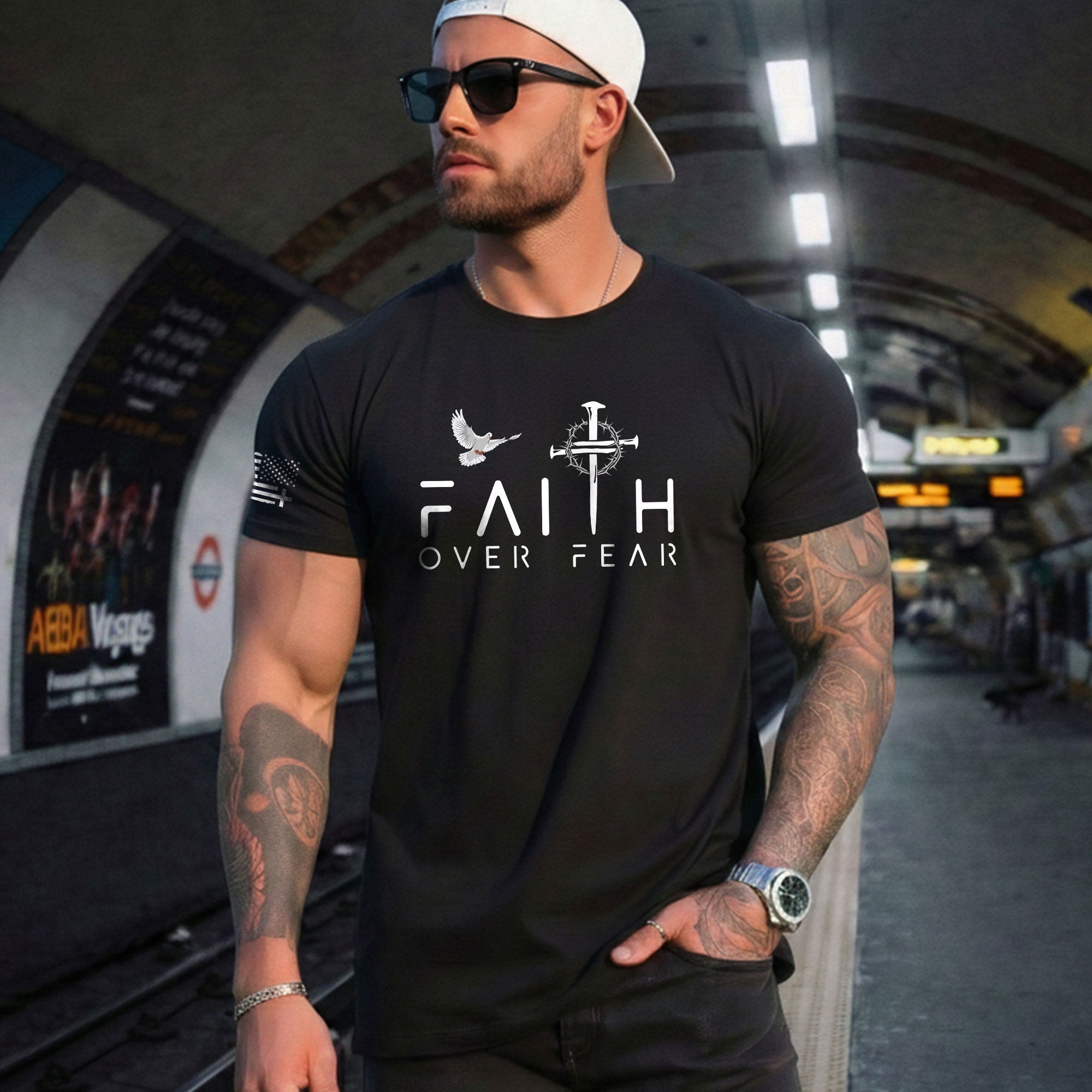 Christian Shirts for Men - Faith Over Fear Dove and Nail Cross Christian, Christian Tee Shirts - Rust Field Wear