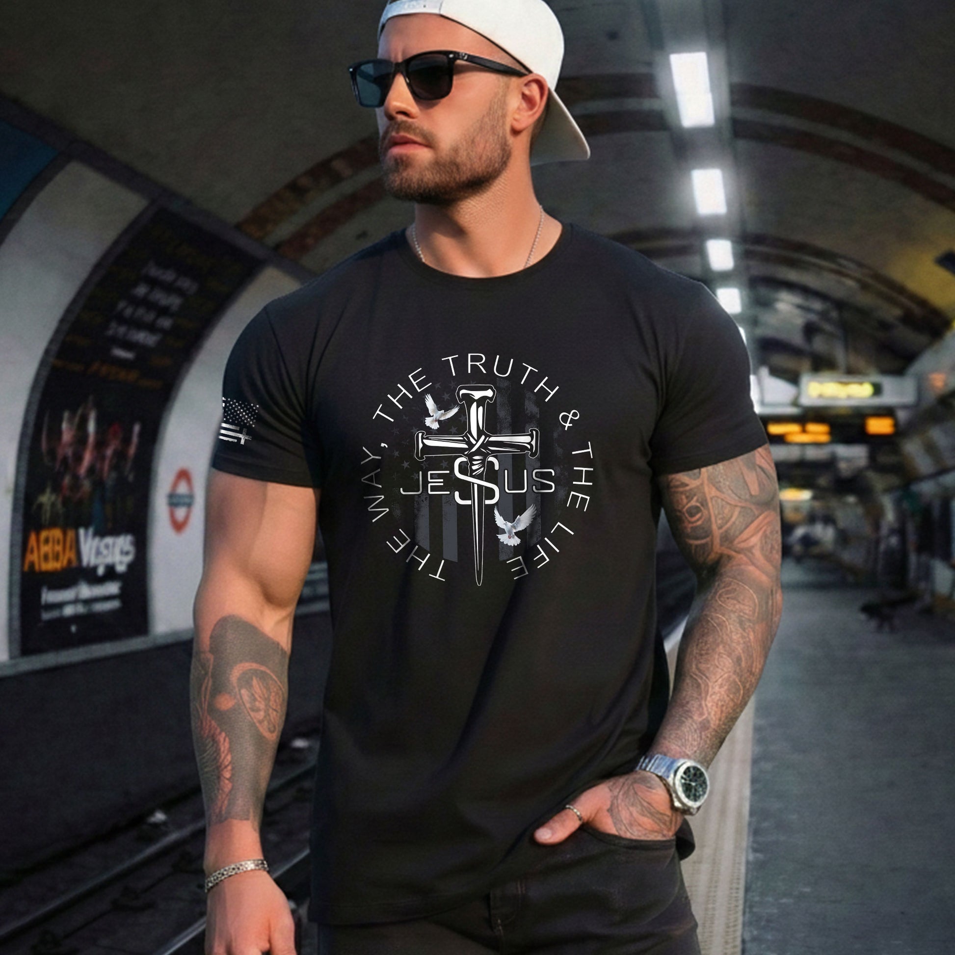 Christian Shirts for Men - Jesus The Way The Truth The Life Nail Cross Dove Christian, Christian Tee Shirts - Rust Field Wear
