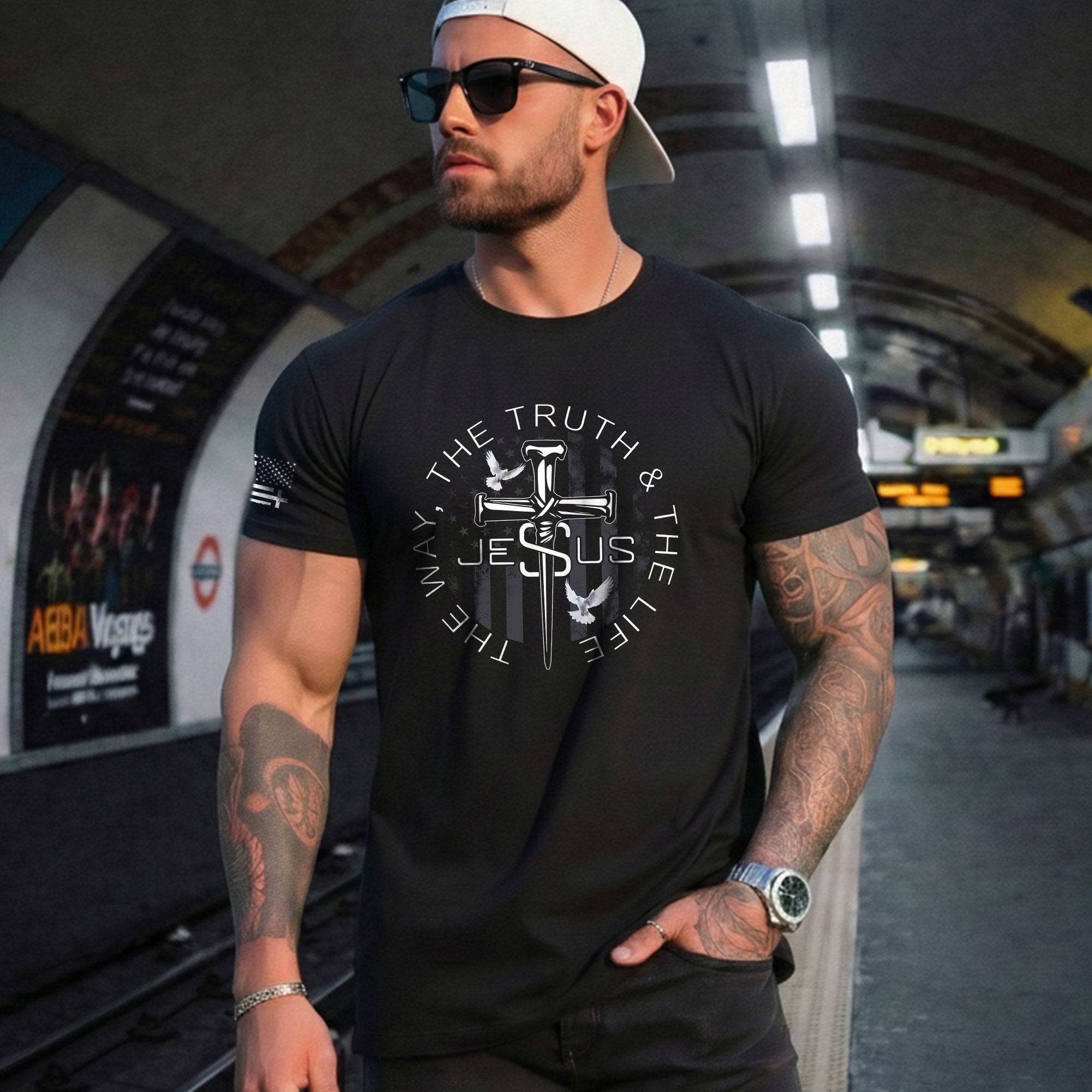 Christian Shirts for Men - Jesus The Way The Truth The Life Nail Cross Dove Christian, Christian Tee Shirts - Rust Field Wear