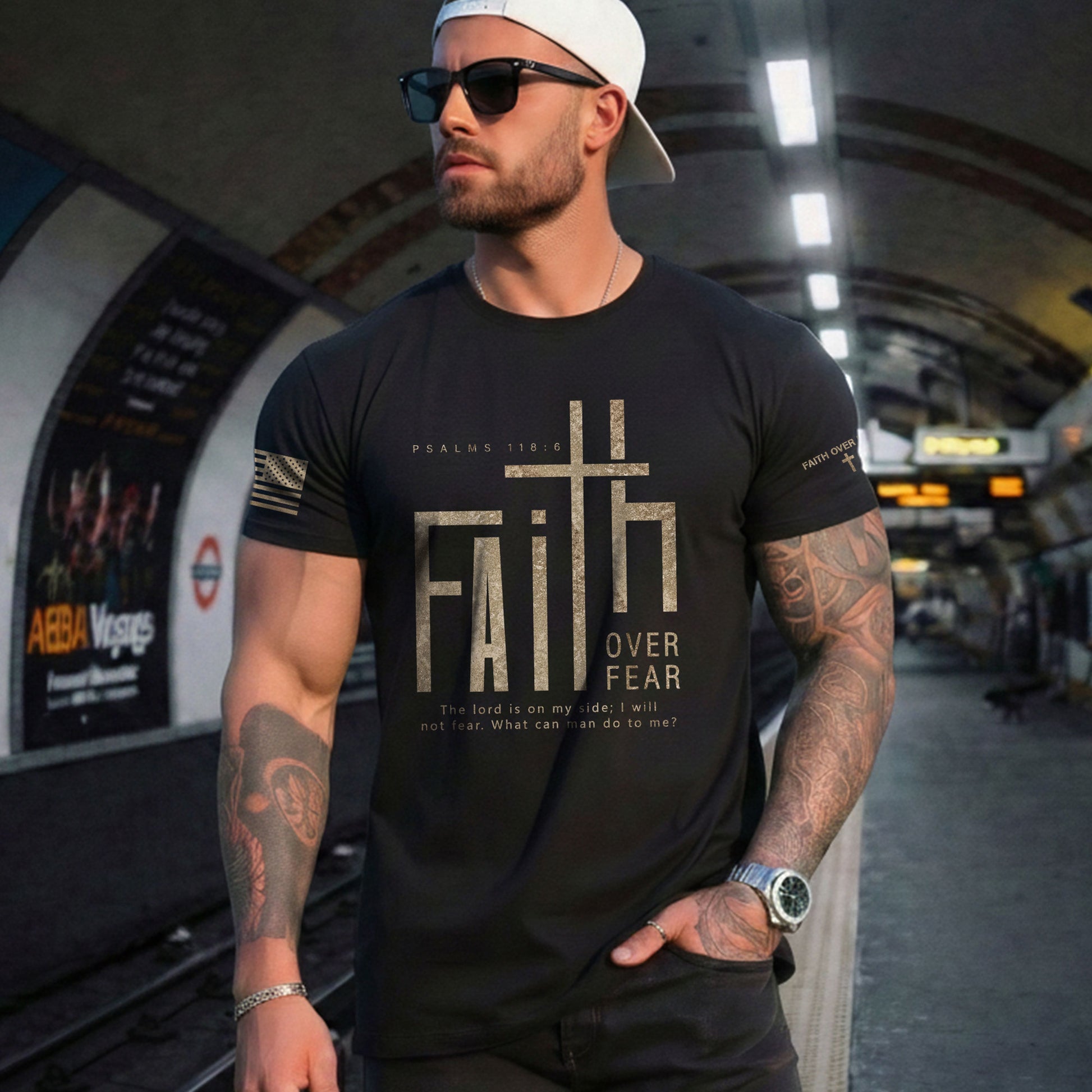 Minimal Faith Over Fear Psalms 118:6 Cross Christian - Christian Tee Shirts, Christian Shirts for Men - Rust Field Wear
