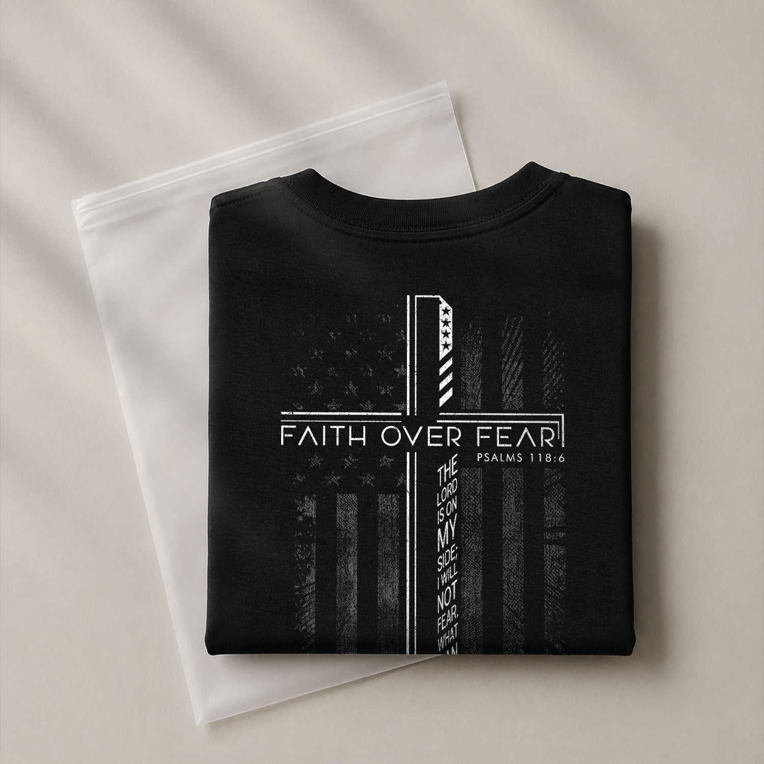 Faith Over Fear Cross American Flag Psalm 118:6 Christian - Christian Shirts for Men, Faith Based Christian Tee Shirts - Rust Field Wear