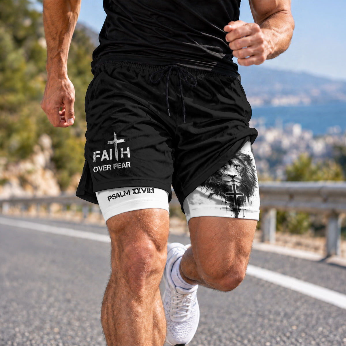 Psalm 27:1 Faith Over Fear Christian Mens Workout Shorts Sketch Lion Bible Verse Art - Rust Field Wear