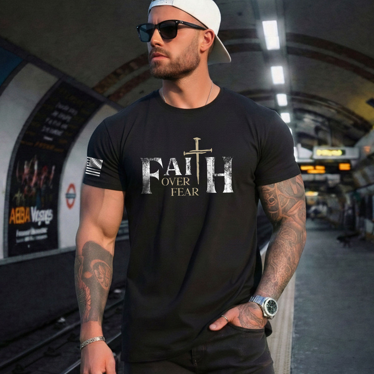 Faith Over Fear Christian Nail Cross Patriotic Religious, Christian Shirts for Men - Christian Tee Shirts - Rust Field Wear