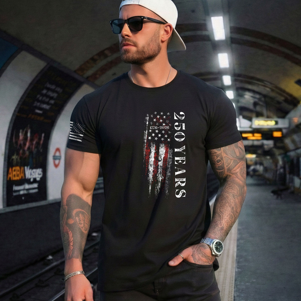 250 Years Vertical Flag T-Shirt – Vintage USA Independence 1776–2026 Shirt - Rust Field Wear