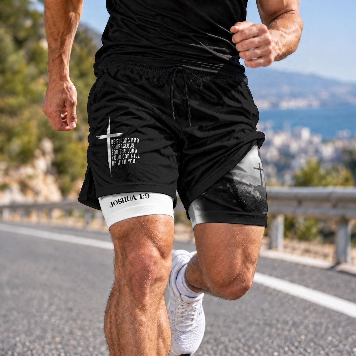 Joshua 1:9 Christian Men Gym Shorts Be Strong and Courageous Bible Verse Training Activewear - Rust Field Wear