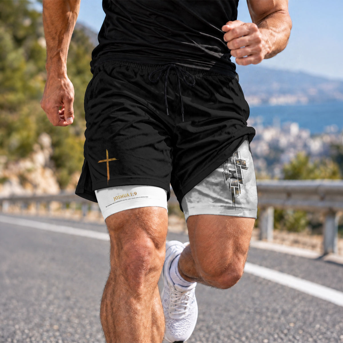 Joshua 1:9 Bible Verse Christian Men Workout Shorts Gold Lion of Judah Training Apparel - Rust Field Wear