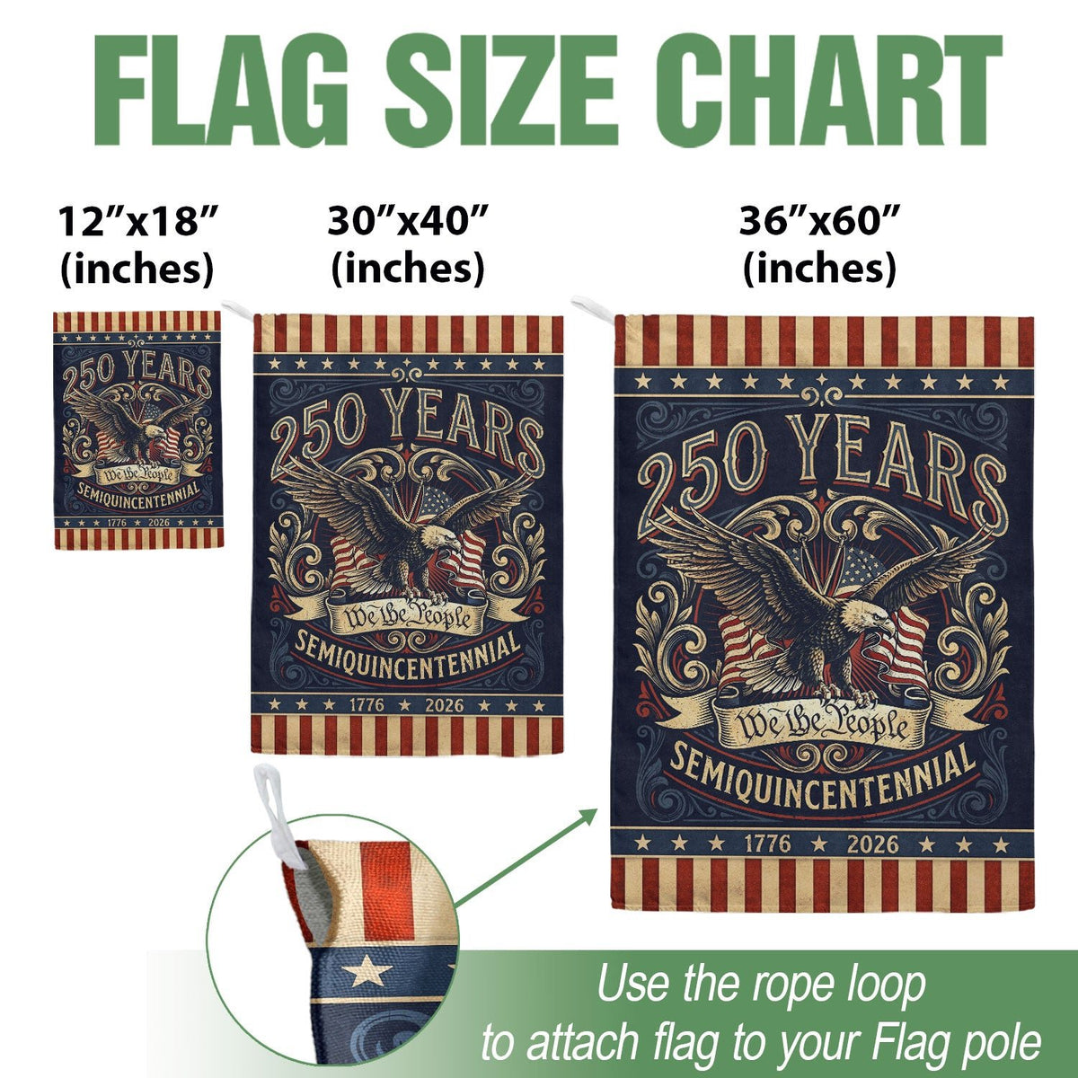 USA 250th Anniversary 1776–2026 House Flag – Retro We The People Bald Eagle Double Sided Printing - Rust Field Wear