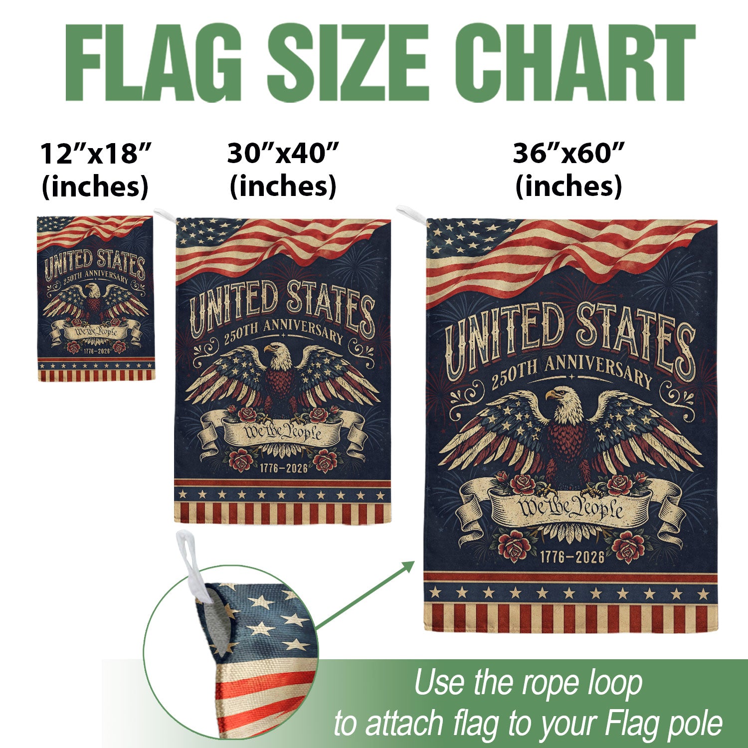 United States 250th Anniversary 1776–2026 House Flag – We The People Bald Eagle Vintage Double Sided Banner