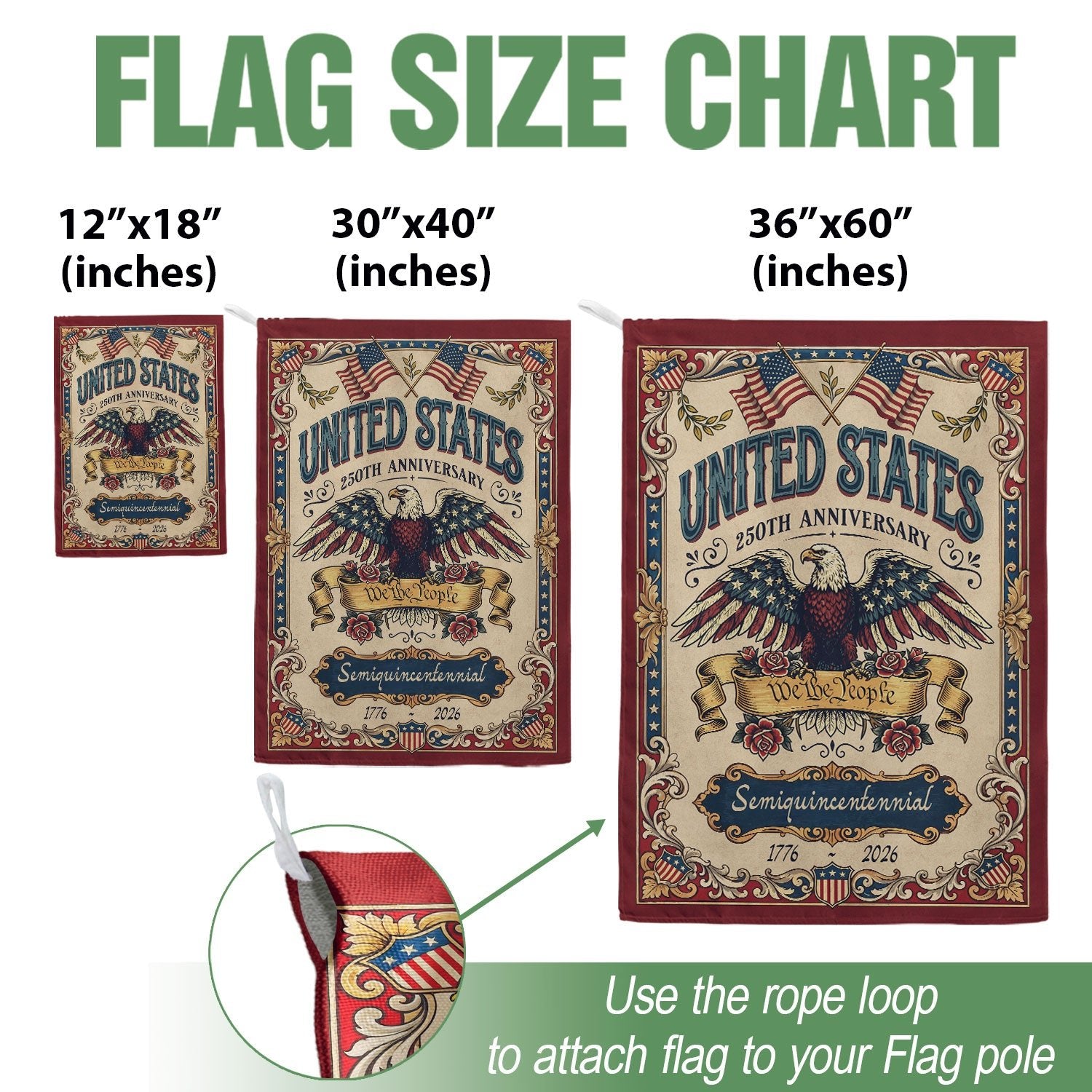 1776–2026 America 250th Anniversary House Flag – We The People Bald Eagle Double Sided Patriotic Printing - Rust Field Wear