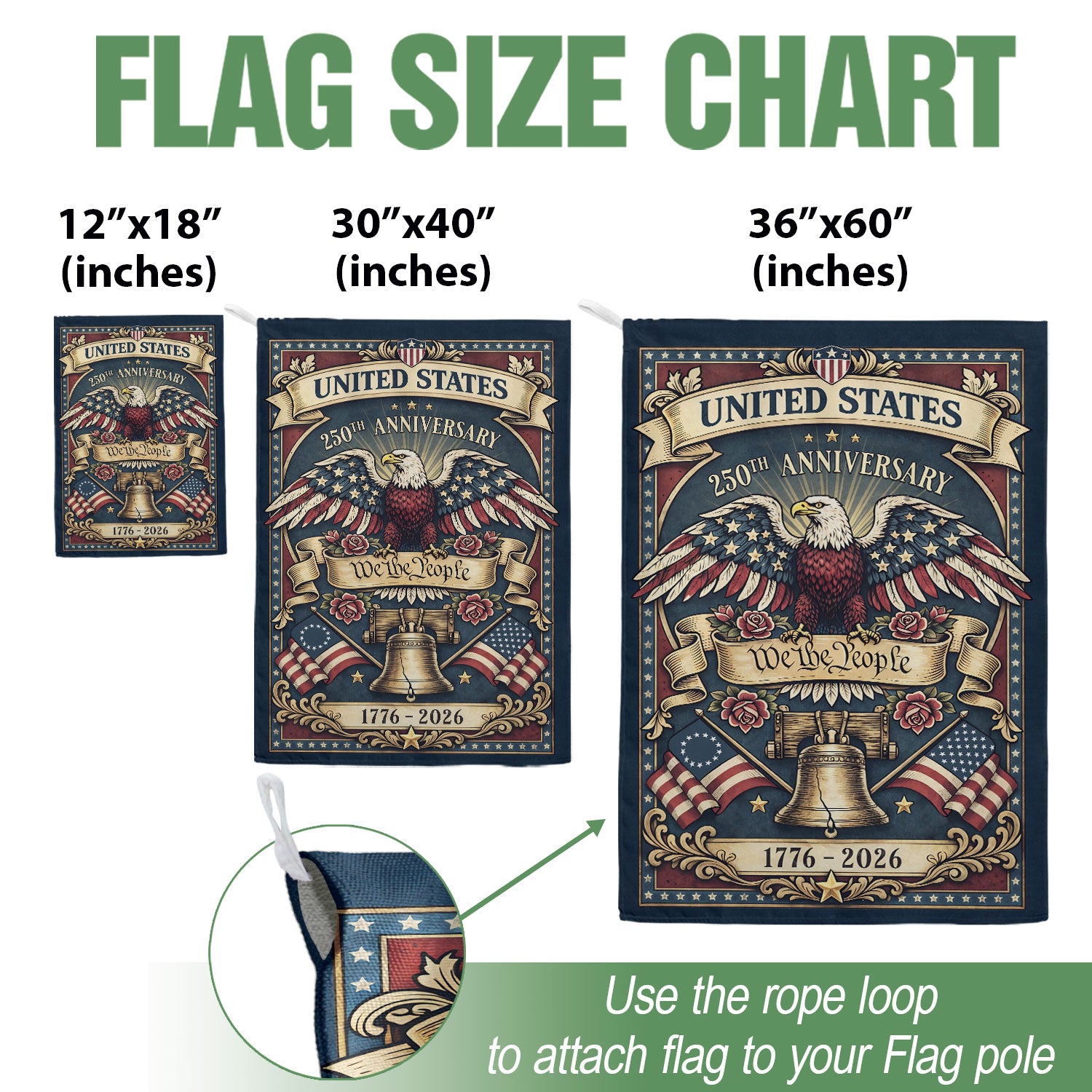 United States USA 250th Anniversary 1776-2026 Garden Flag – We The People Bald Eagle & Liberty Bell 250 Years Double Sided