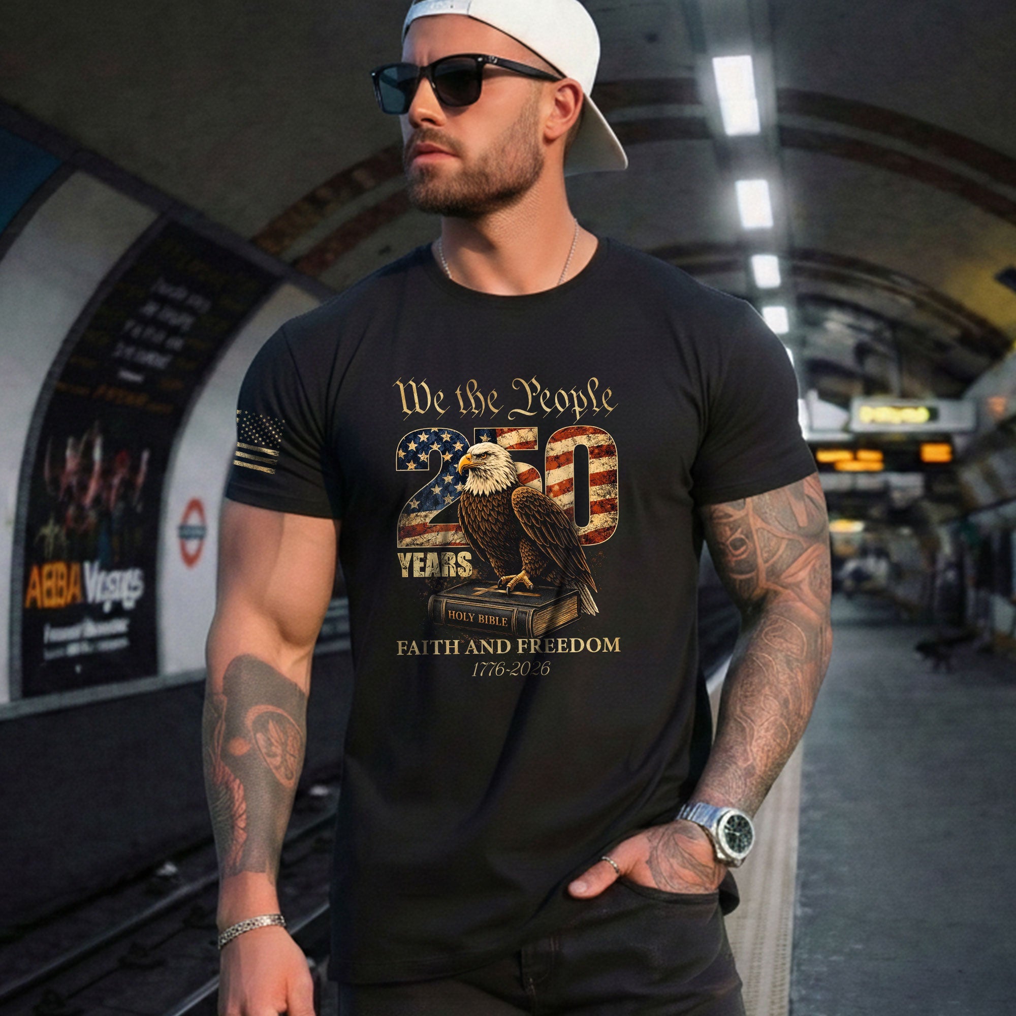 Faith and Freedom 250 Years Celebration Shirt - Patriotic We the People Eagle & Holy Bible Graphic Tee - Rust Field Wear