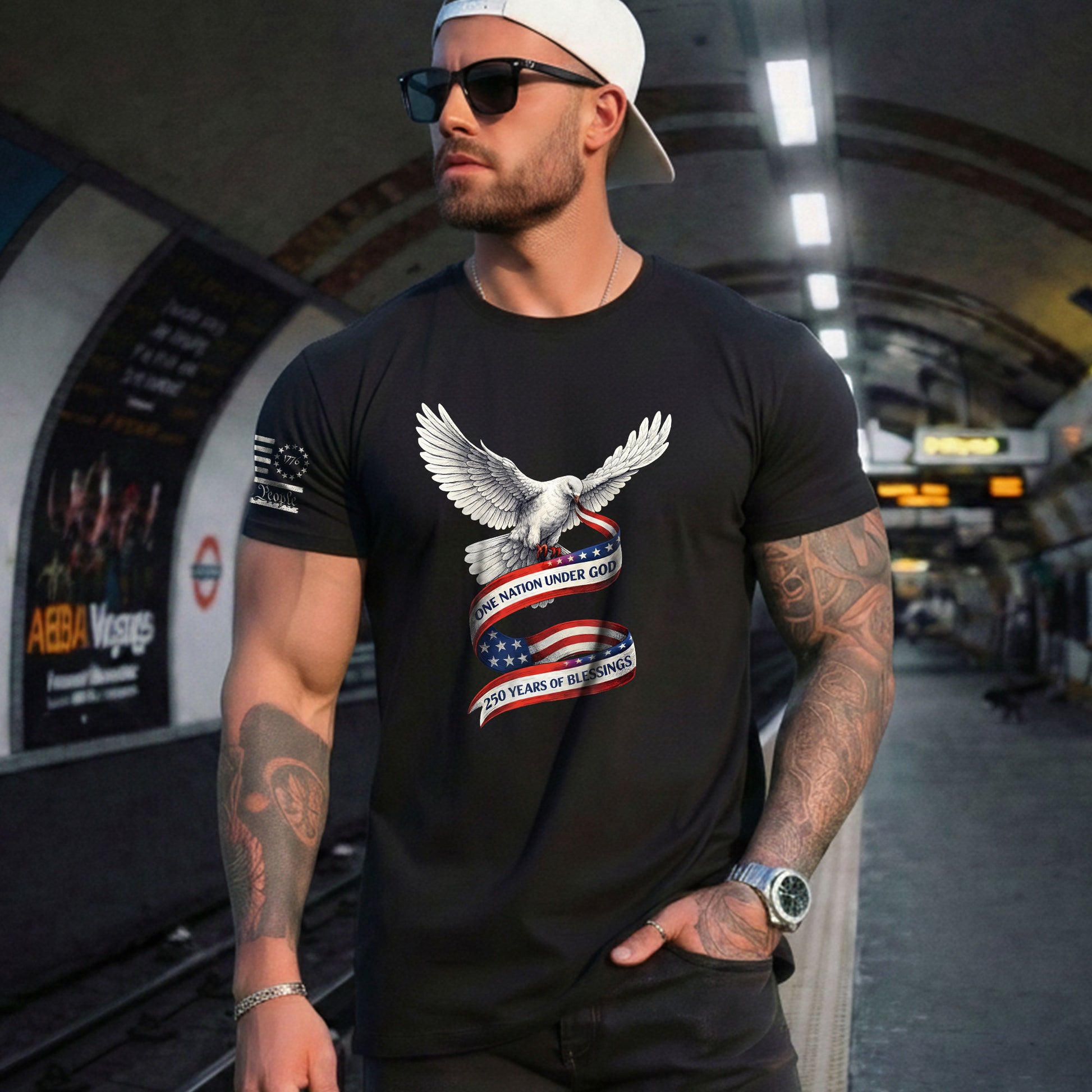 250 Years of Blessings One Nation Under God T-Shirt - Peace Dove Patriotic Graphic Tee - Rust Field Wear