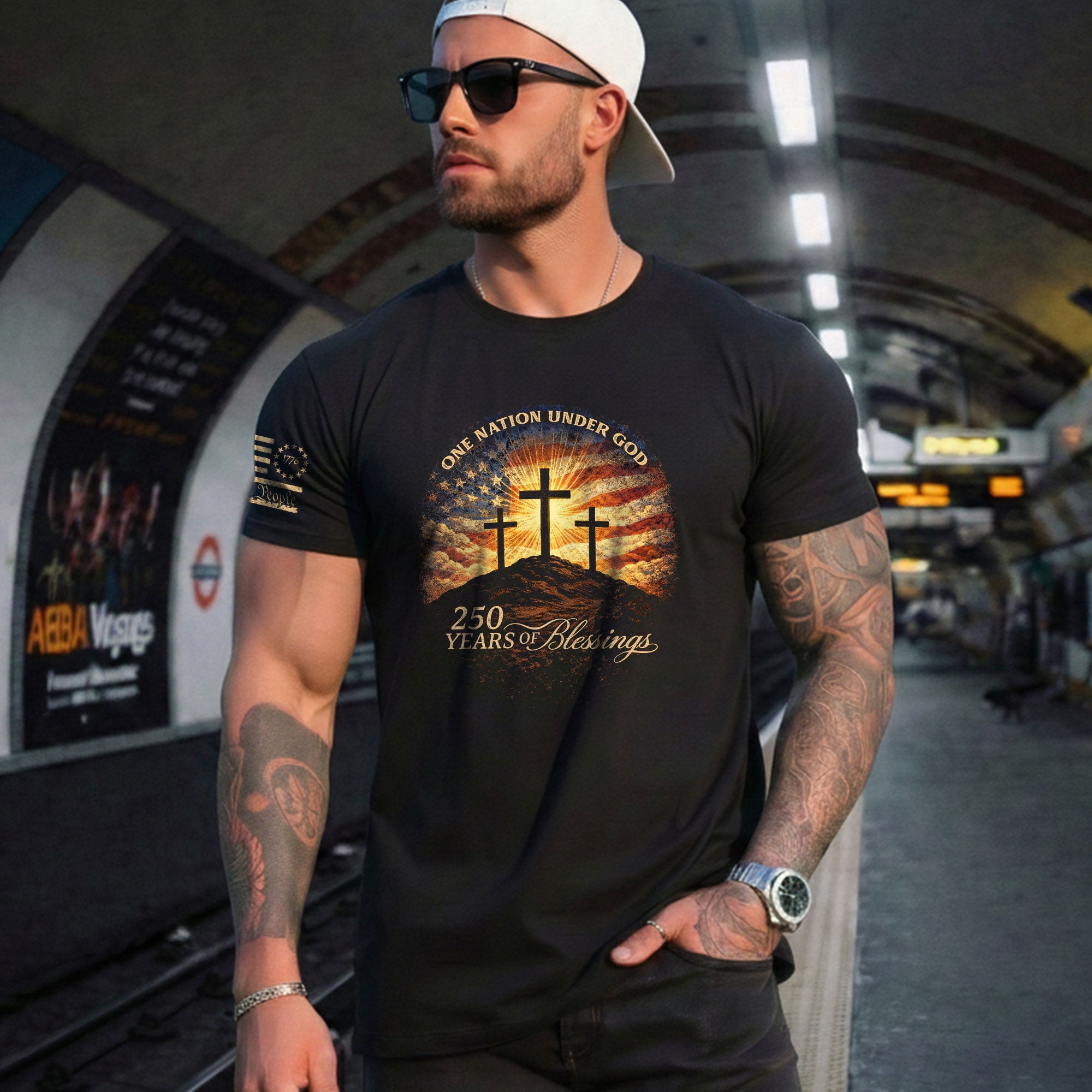 250 Years of Blessings One Nation Under God Shirt - 250th Anniversary Commemorative Crosses & Flag Tee - Rust Field Wear