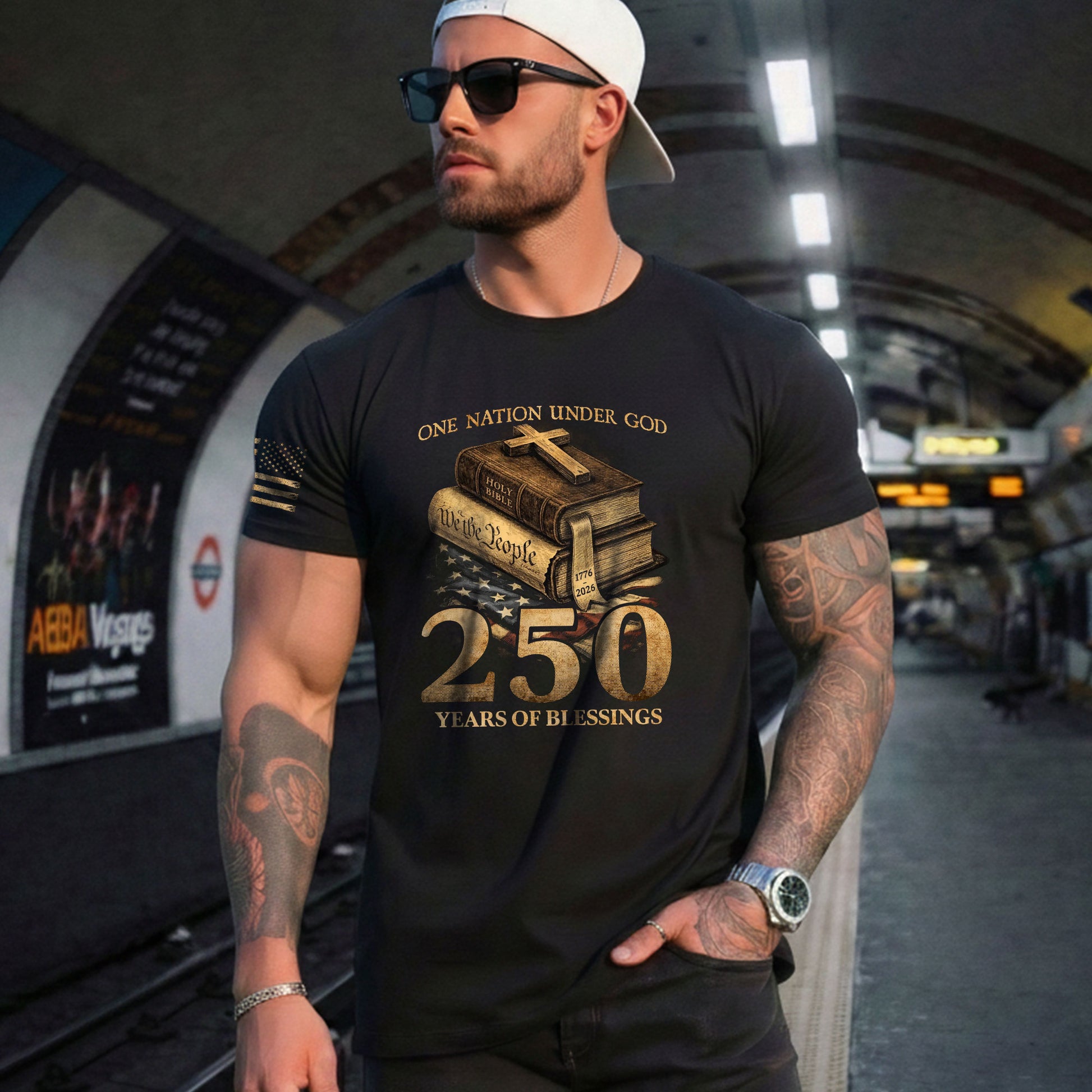 250 Years of Blessings T-Shirt - Religious Patriotic One Nation Under God Liberty Bell & US Flag Tee - Rust Field Wear