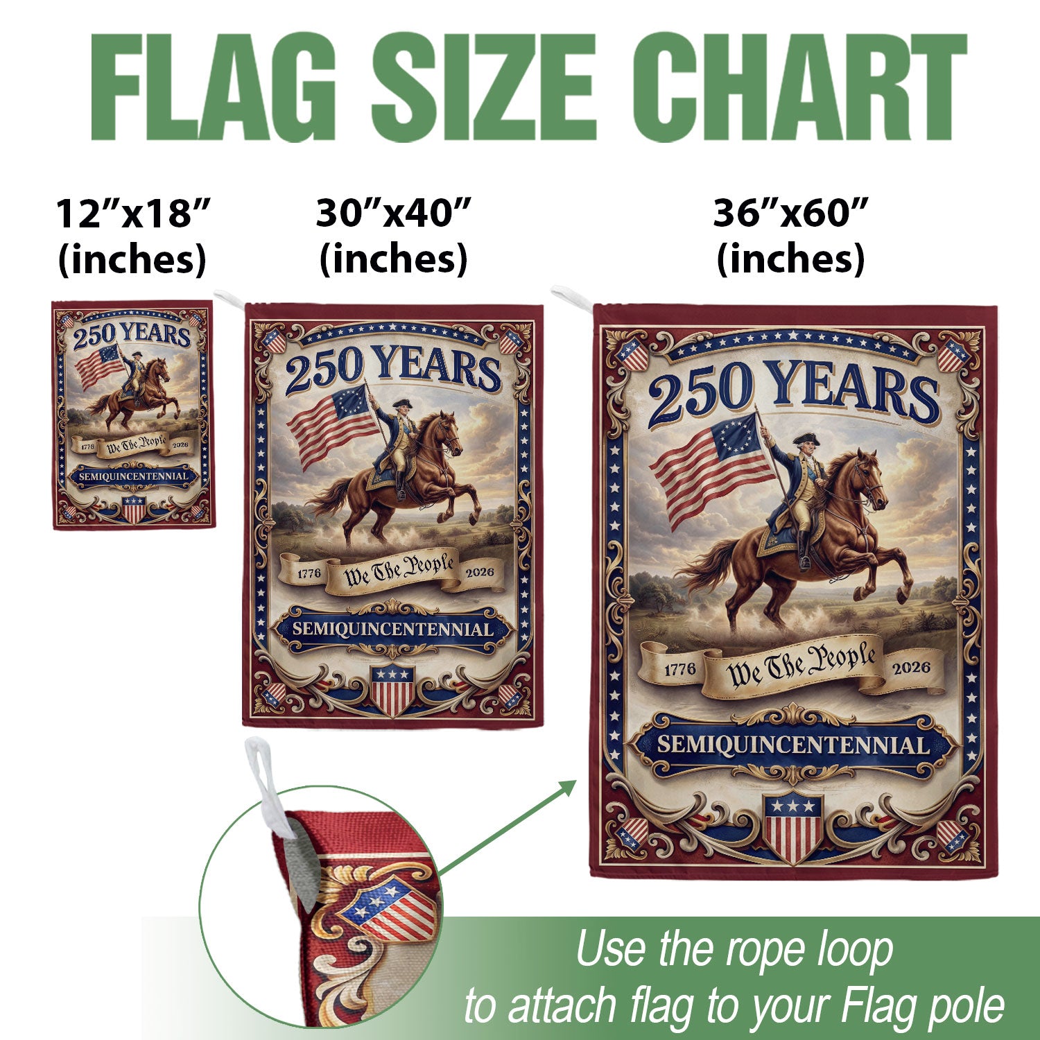 USA 250 Years We The People 1776–2026 House Flag – George Washington Double Sided Anniversary Yard Decor