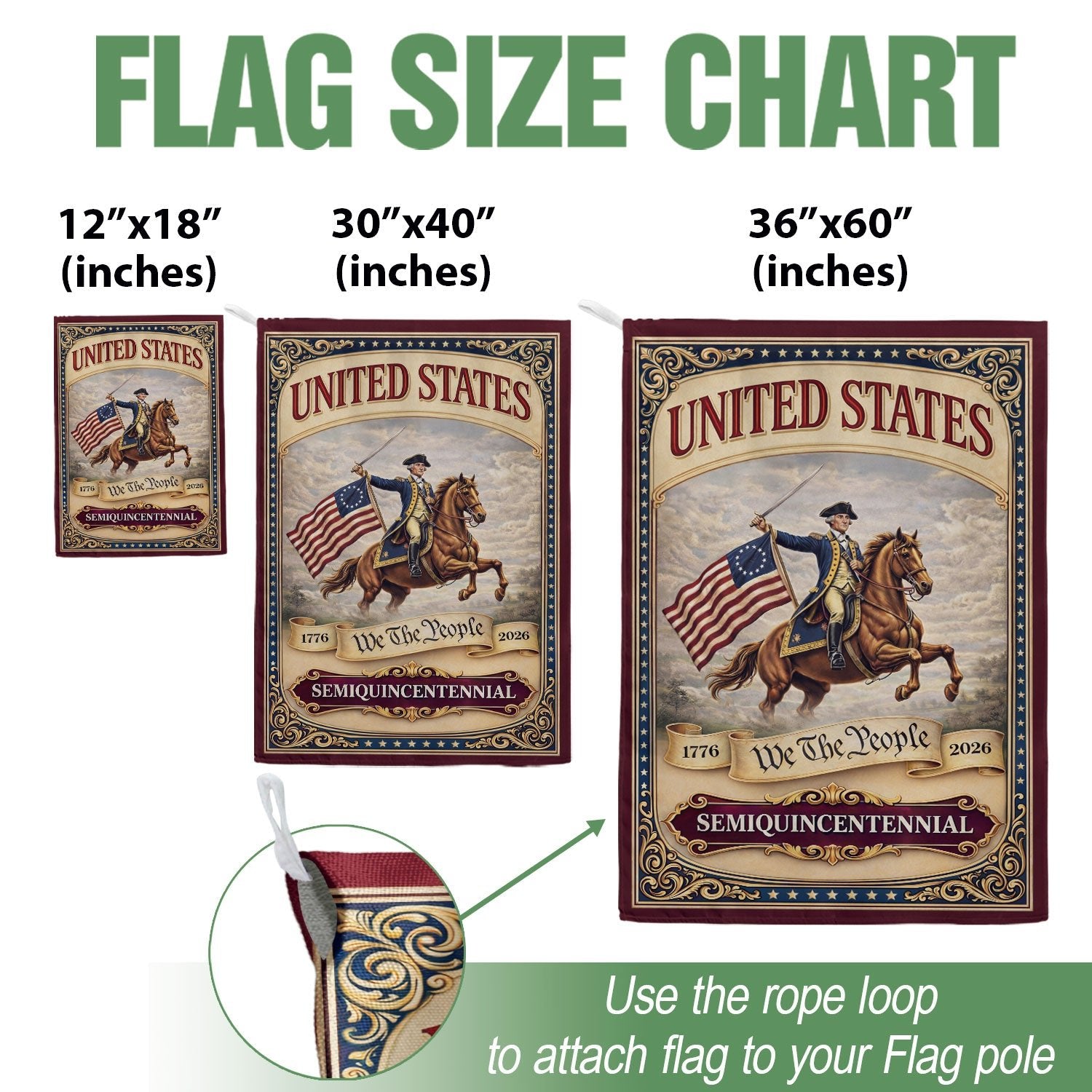 George Washington 250th Anniversary 1776–2026 House Flag – America 250 We The People Double Sided Yard Decor - Rust Field Wear