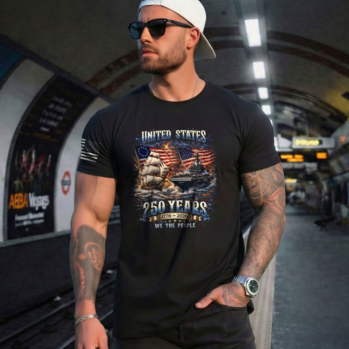 1776-2026 250th Anniversary Flag T-Shirt - 250 Years United States Navy Bootleg Tee, America 250th Birthday Freedom Apparel - Rust Field Wear