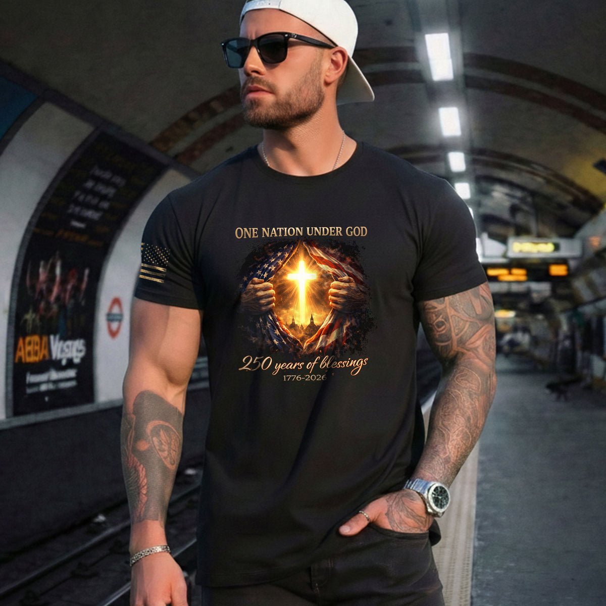 America 250th Anniversary Christian Cross Shirt – 1776-2026 One Nation Under God 250 Years of Blessings Tee - Rust Field Wear