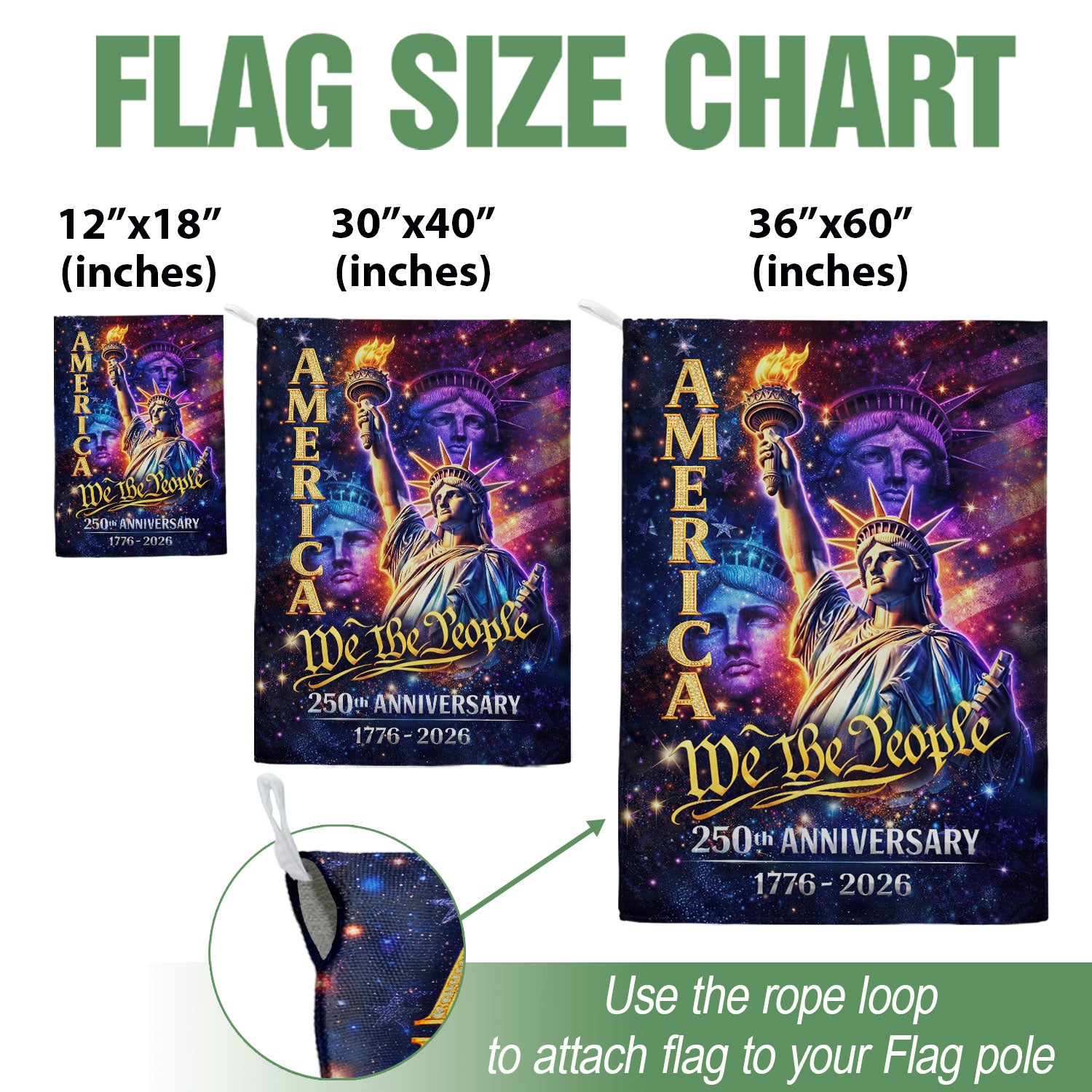 America 250th Anniversary Garden Flag - Statue of Liberty "We The People" 1776-2026, Double Sided 250 Years Outdoor Decor