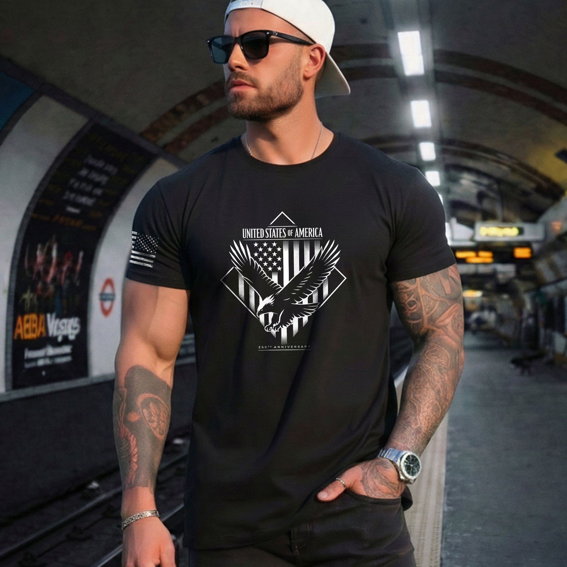 America 250th Anniversary T-Shirt - White Eagle & Flag 1776-2026 250 Years Minimalist Men's Tee - Rust Field Wear