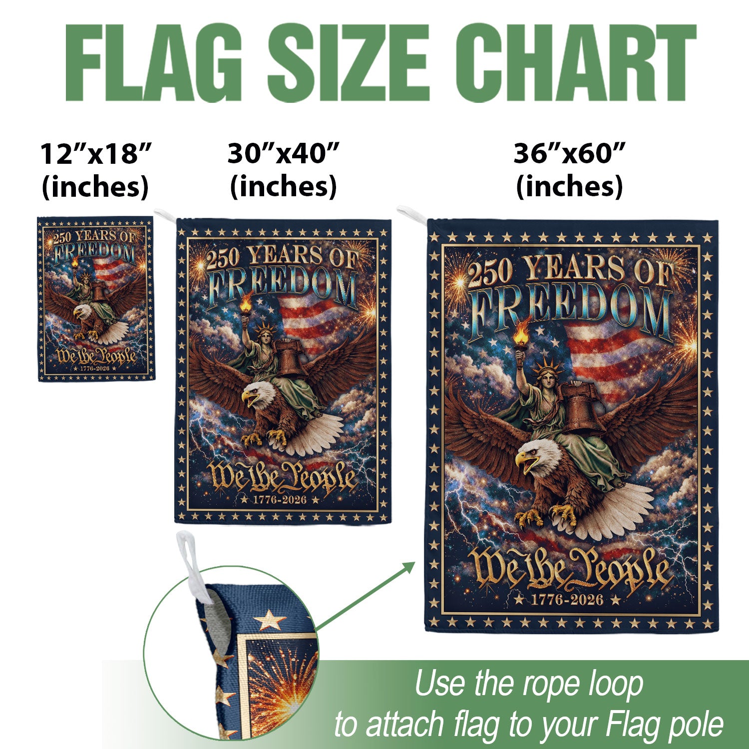USA 250th Anniversary 1776–2026 House Flag – We The People Statue of Liberty Riding Eagle Double Sided Patriotic Decor