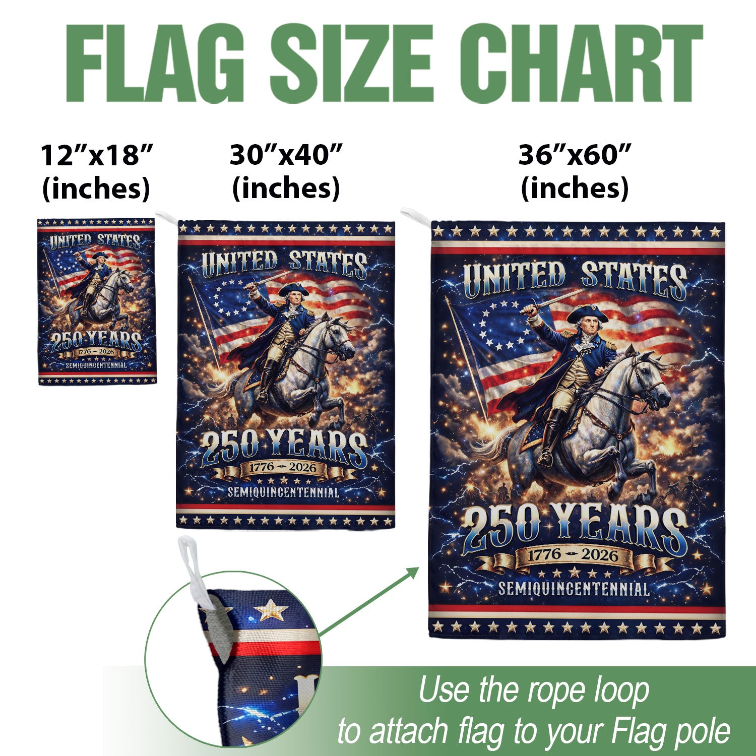 George Washington USA 250th Anniversary 1776–2026 House Flag – American Revolution General on Horse Double Sided Outdoor Decor