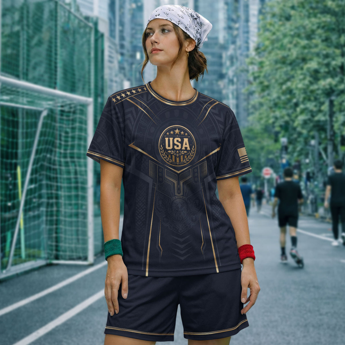 USA Soccer Jersey Navy Gold Eagle Shield Graphic Sports Tee for Soccer Fans - Rust Field Wear