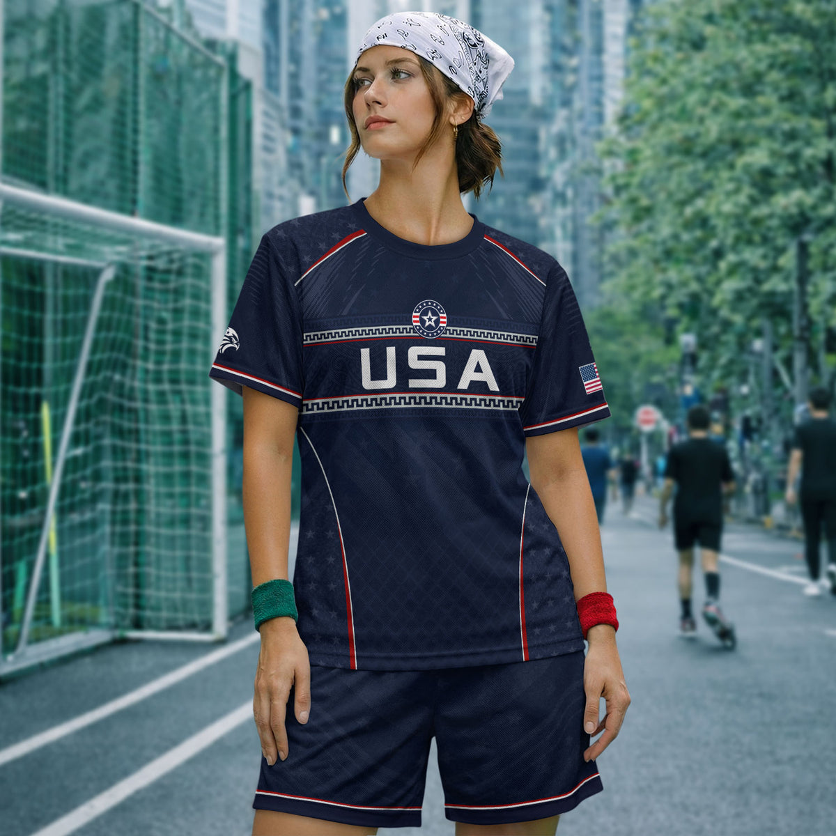 USA Soccer Jersey Navy Patriotic Eagle Graphic Athletic T-Shirt for Soccer Fans - Rust Field Wear