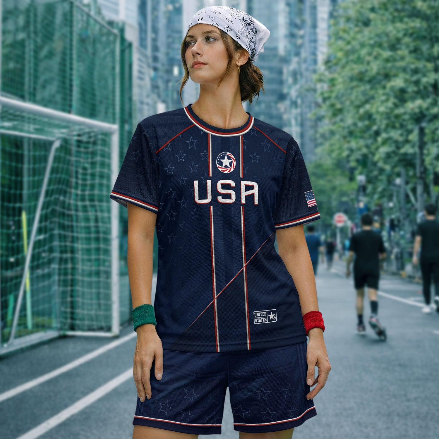 Navy USA Soccer Jersey American Flag Eagle Design Patriot Soccer Shirt for Men Women