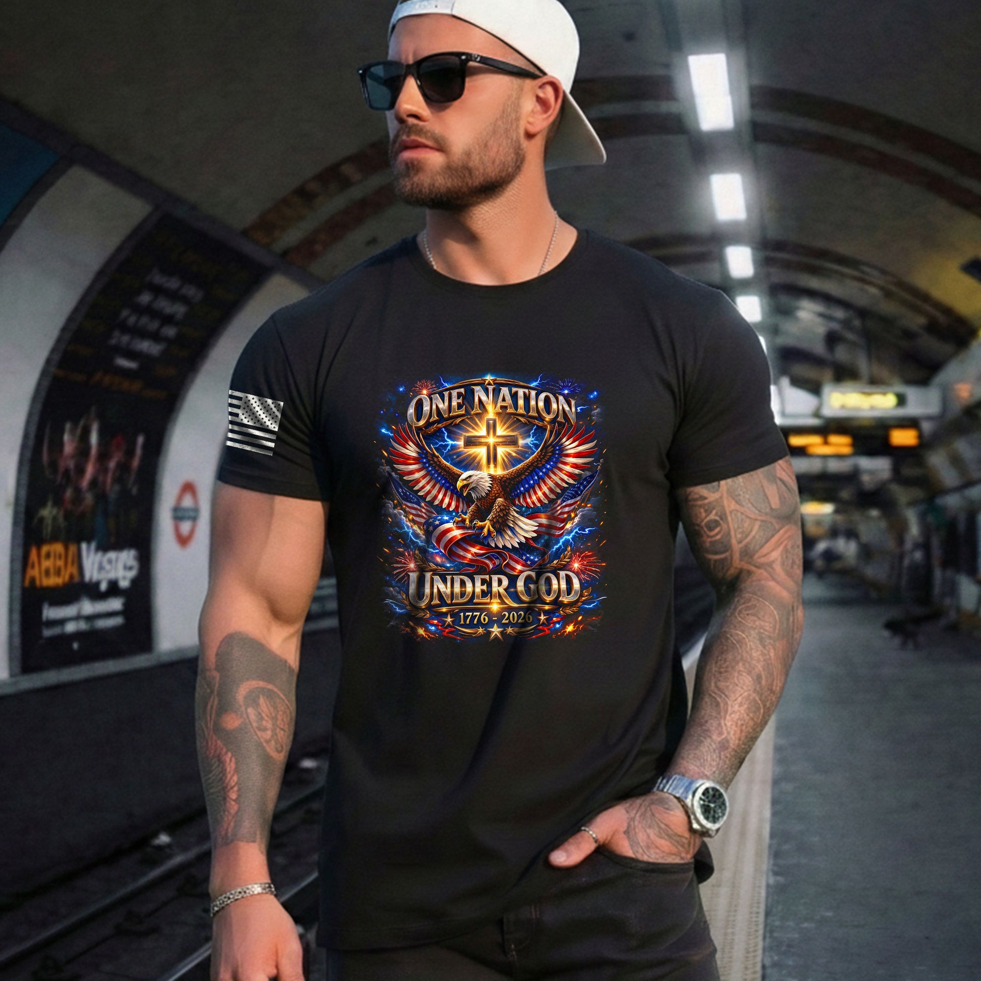 America 250th Anniversary 1776-2026 T-Shirt – USA Eagle & Cross Flag One Nation Under God 250 Years of Faith Patriotic Bootleg Shirt - Rust Field Wear