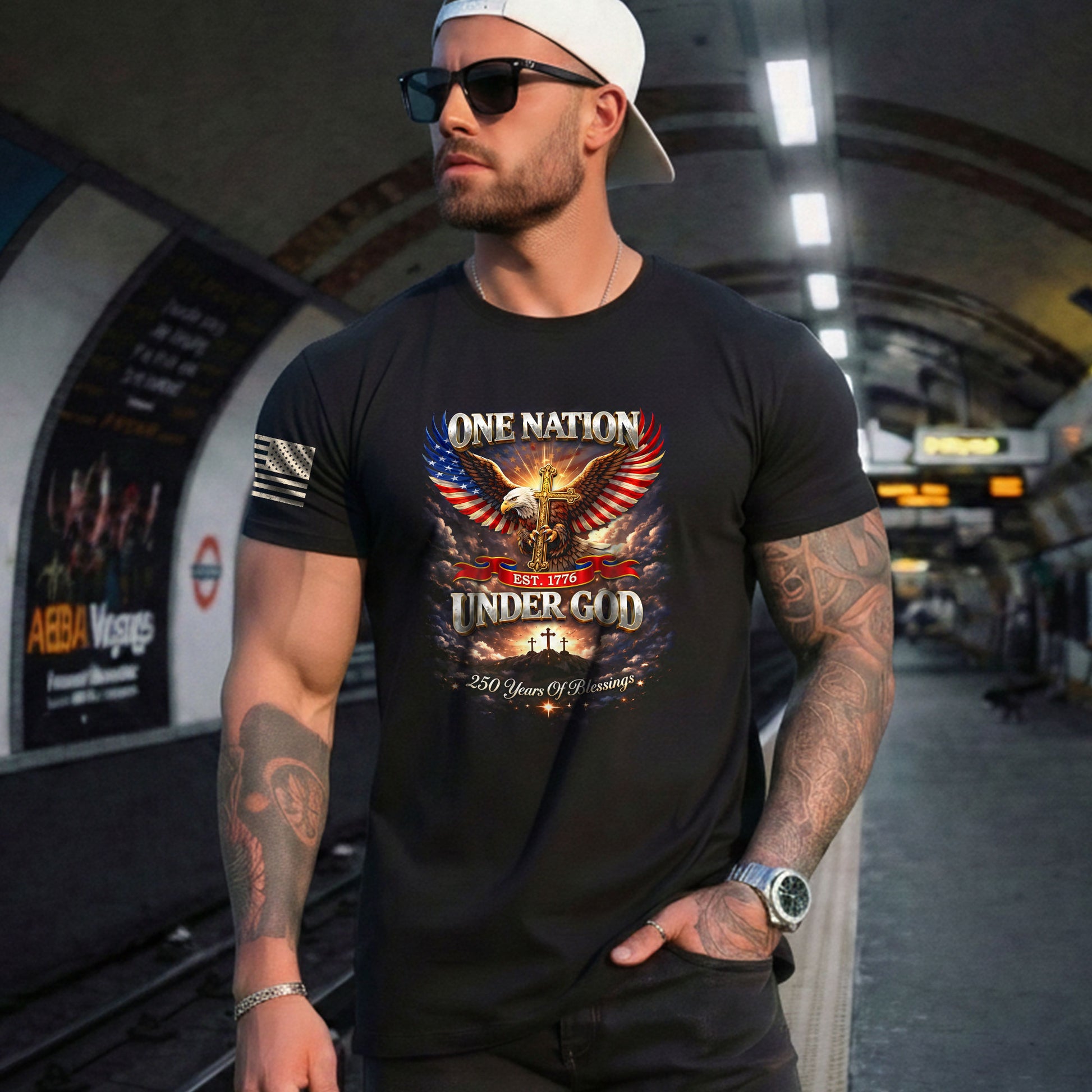 America 250th Anniversary 1776-2026 T-Shirt – 250 Years of Blessings Eagle Cross Patriotic Birthday Graphic Tee - Rust Field Wear