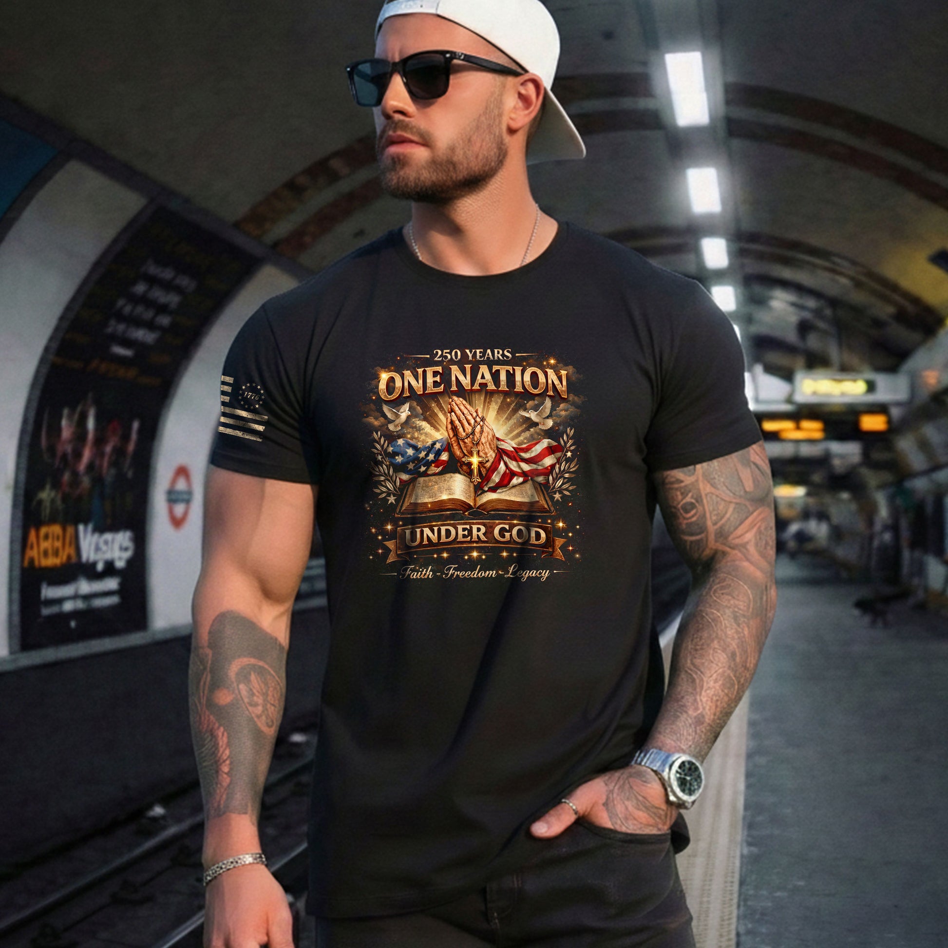 One Nation Under God 250th Birthday of America 1776-2026 T-Shirt – Faith Freedom Legacy Praying Hands Patriotic Merchandise - Rust Field Wear