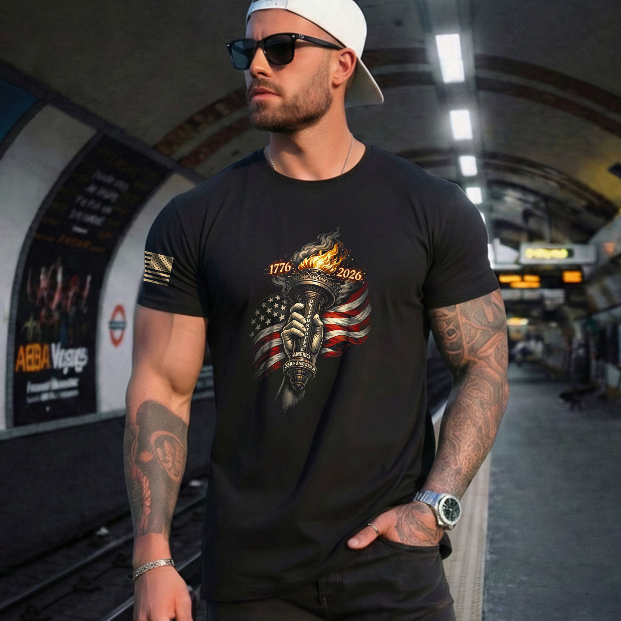 1776-2026 250th Anniversary Patriotic T-Shirt – Statue of Liberty Torch & USA Flag Freedom Tee - Rust Field Wear