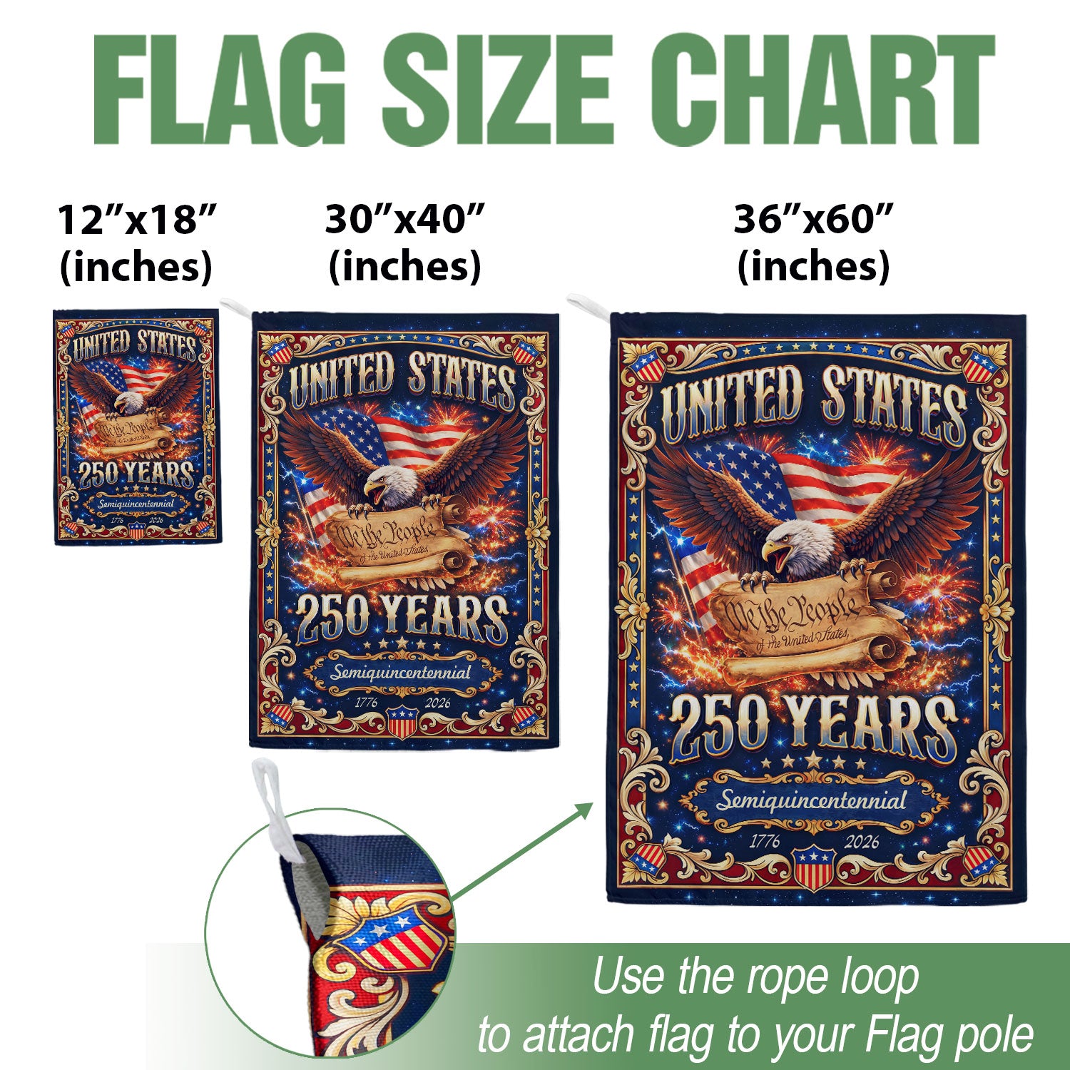 USA 250th Anniversary House Flag 1776-2026 – We The People Constitution Double Sided Patriotic Yard Flag