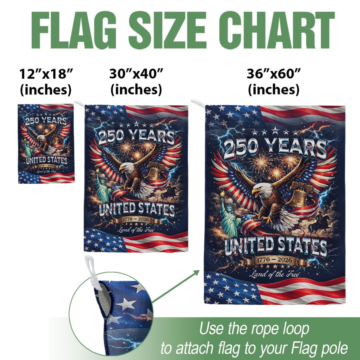 USA 1776-2026 250 Years Garden Flag Patriotic Eagle Yard Decor 12x18inch - Rust Field Wear