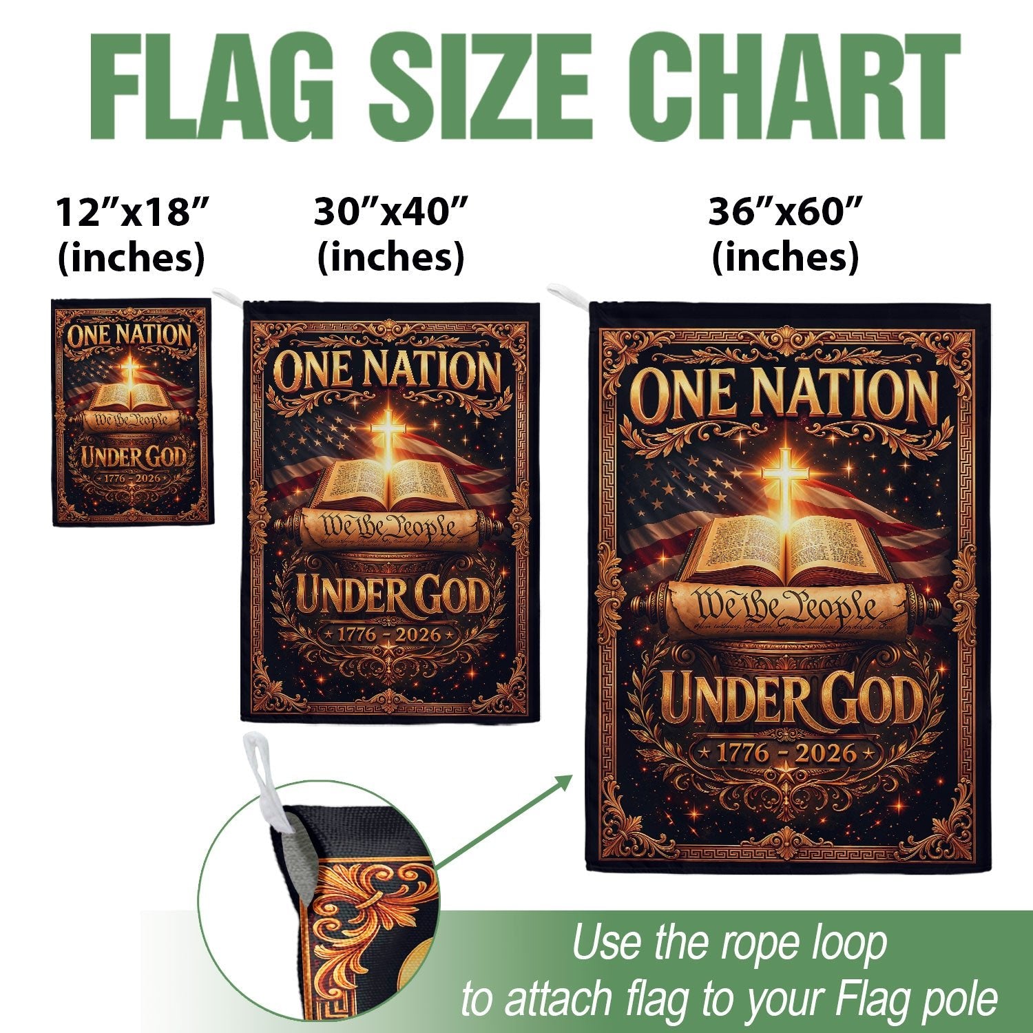 Christian One Nation Under God We The People 250th Anniversary USA House Flag 1776–2026 Bible Cross Patriotic Banner - Rust Field Wear