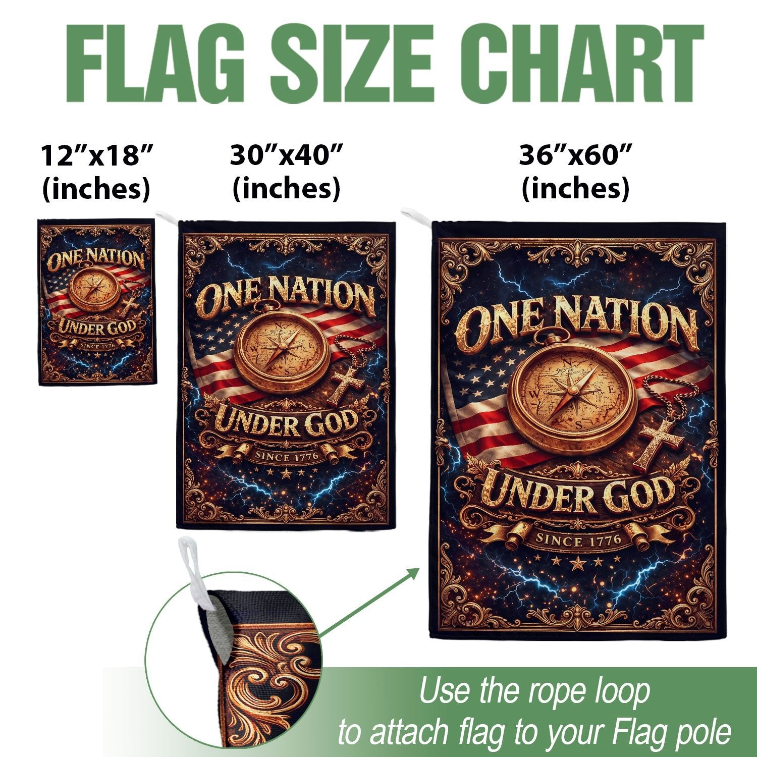 Christian One Nation Under God Since 1776 250th Anniversary USA House Flag Compass Cross Patriotic Faith Design - Rust Field Wear