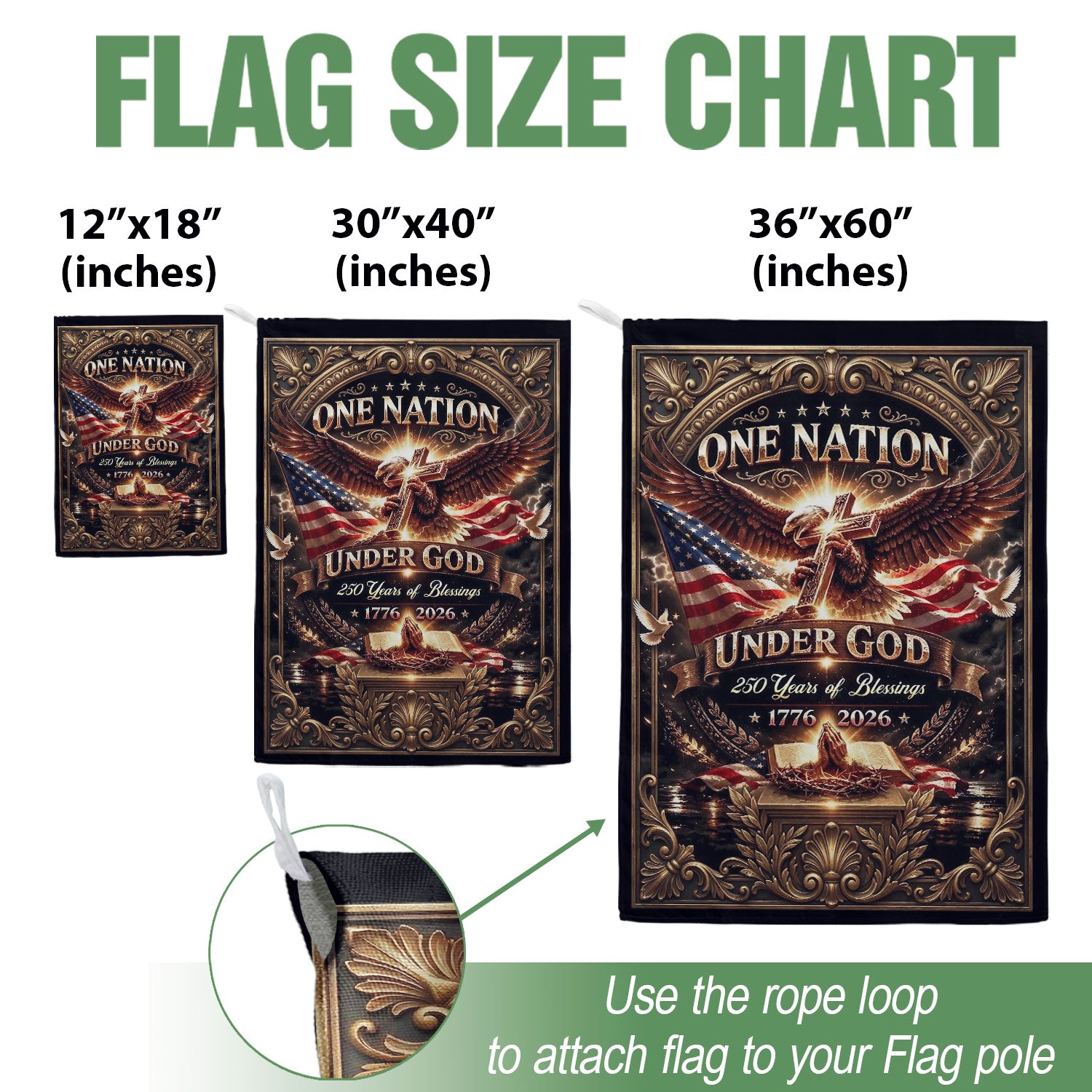 Christian One Nation Under God 250 Years of Blessings USA House Flag 1776–2026 Eagle Cross Patriotic Faith Banner - Rust Field Wear