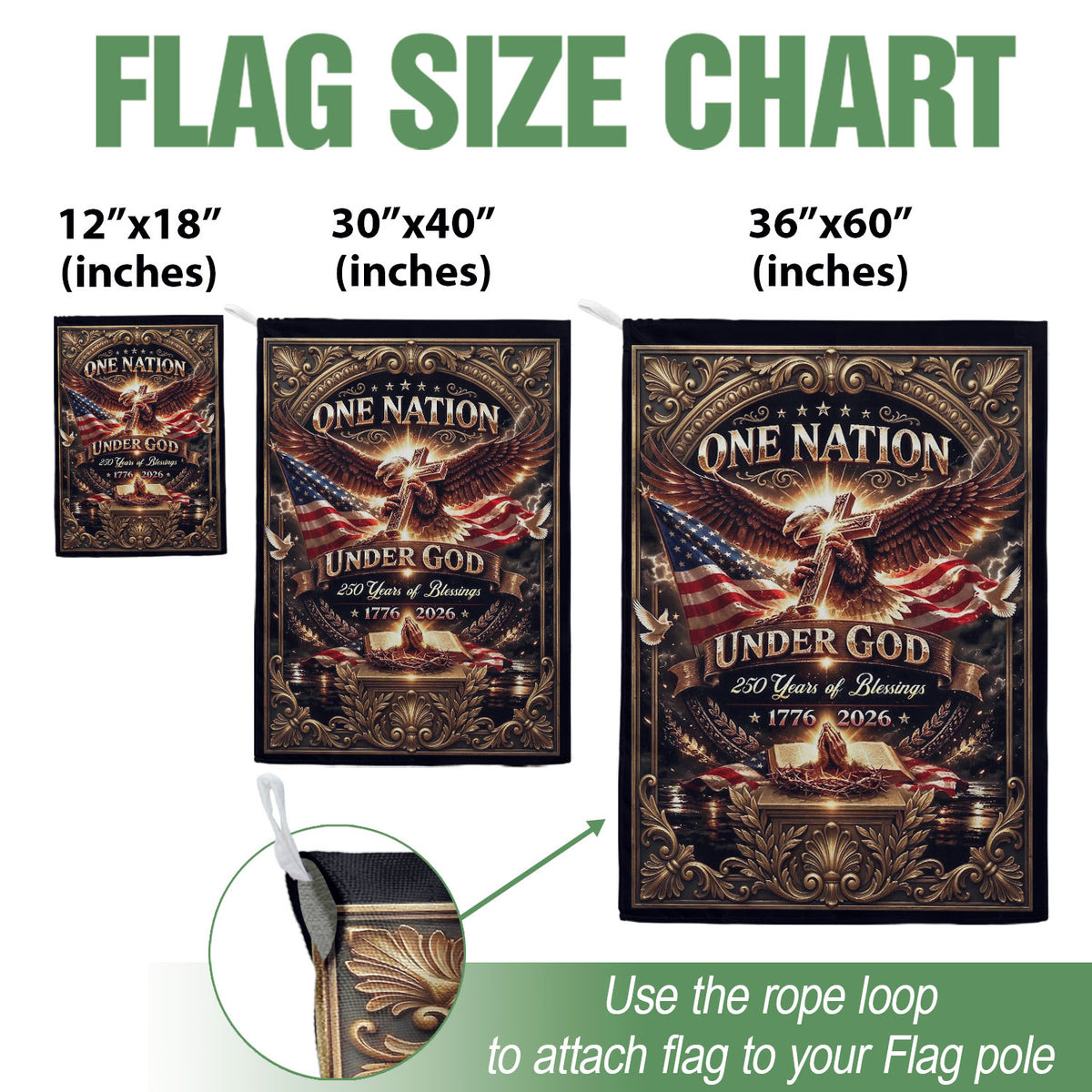 Christian One Nation Under God 250 Years of Blessings USA Garden Flag 1776–2026 Eagle Cross Patriotic Faith Banner - Rust Field Wear