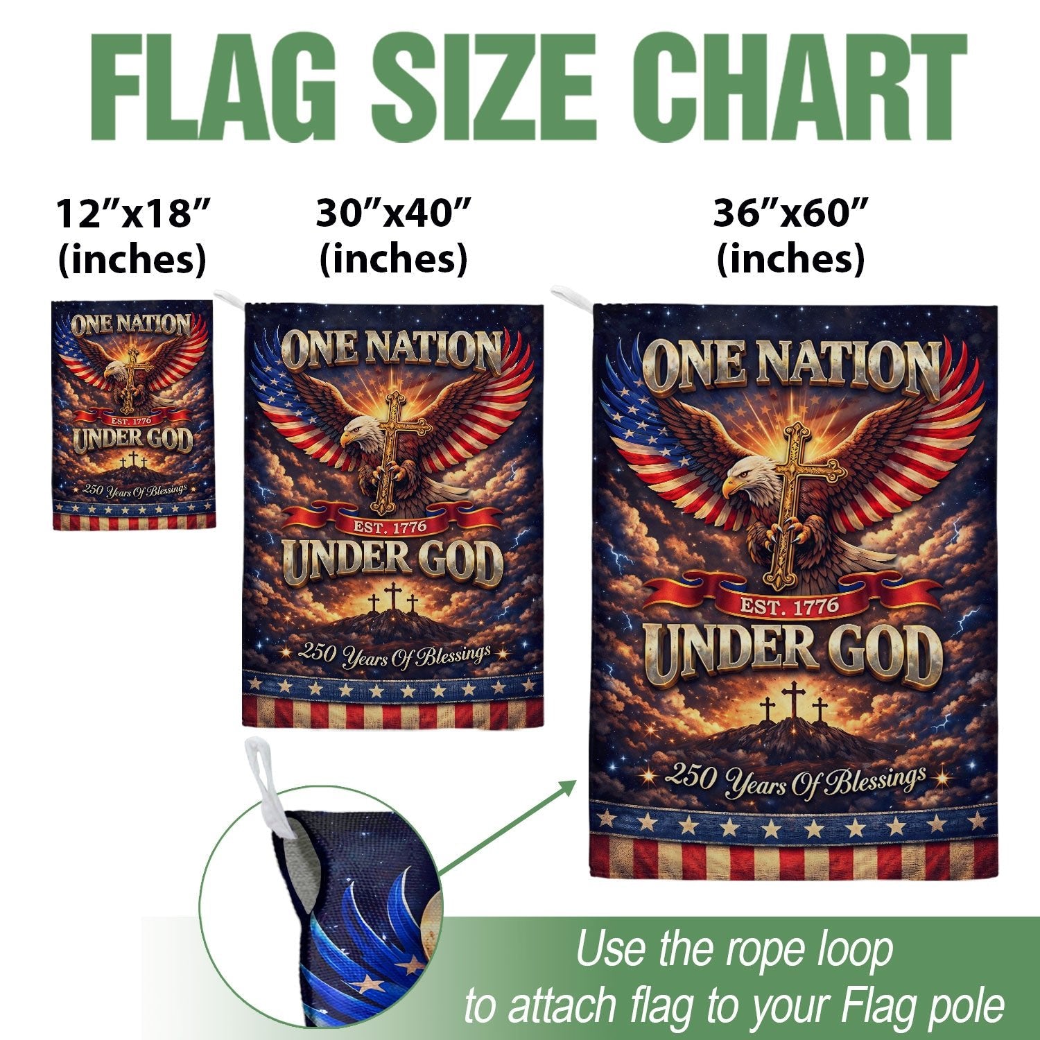 Christian One Nation Under God 250th Anniversary USA Garden Flag 1776–2026 Eagle Cross Faith Patriotic Design - Rust Field Wear