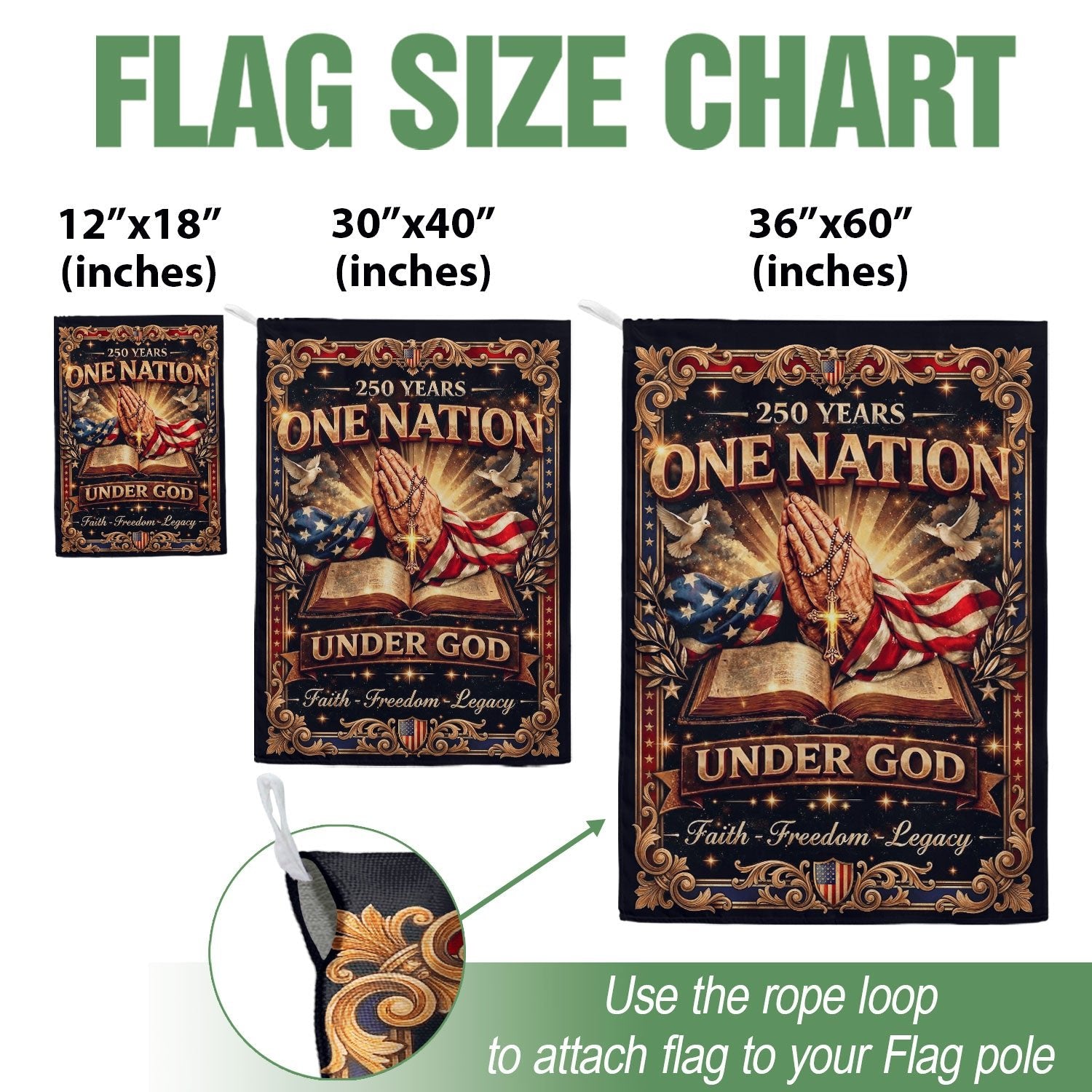 Christian One Nation Under God 250th Anniversary USA House Flag Prayer Bible Faith Freedom Patriotic Design - Rust Field Wear