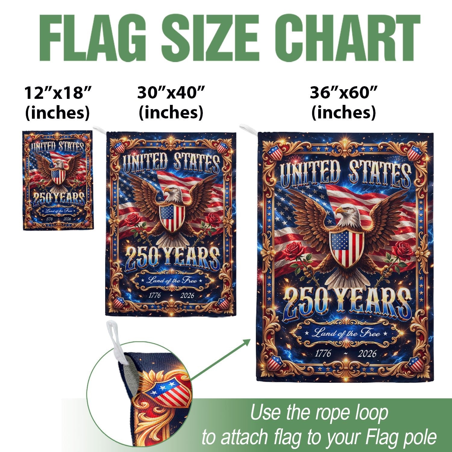 United States 250 Years Garden Flag Eagle Patriotic 1776 2026 Land of the Free - Rust Field Wear