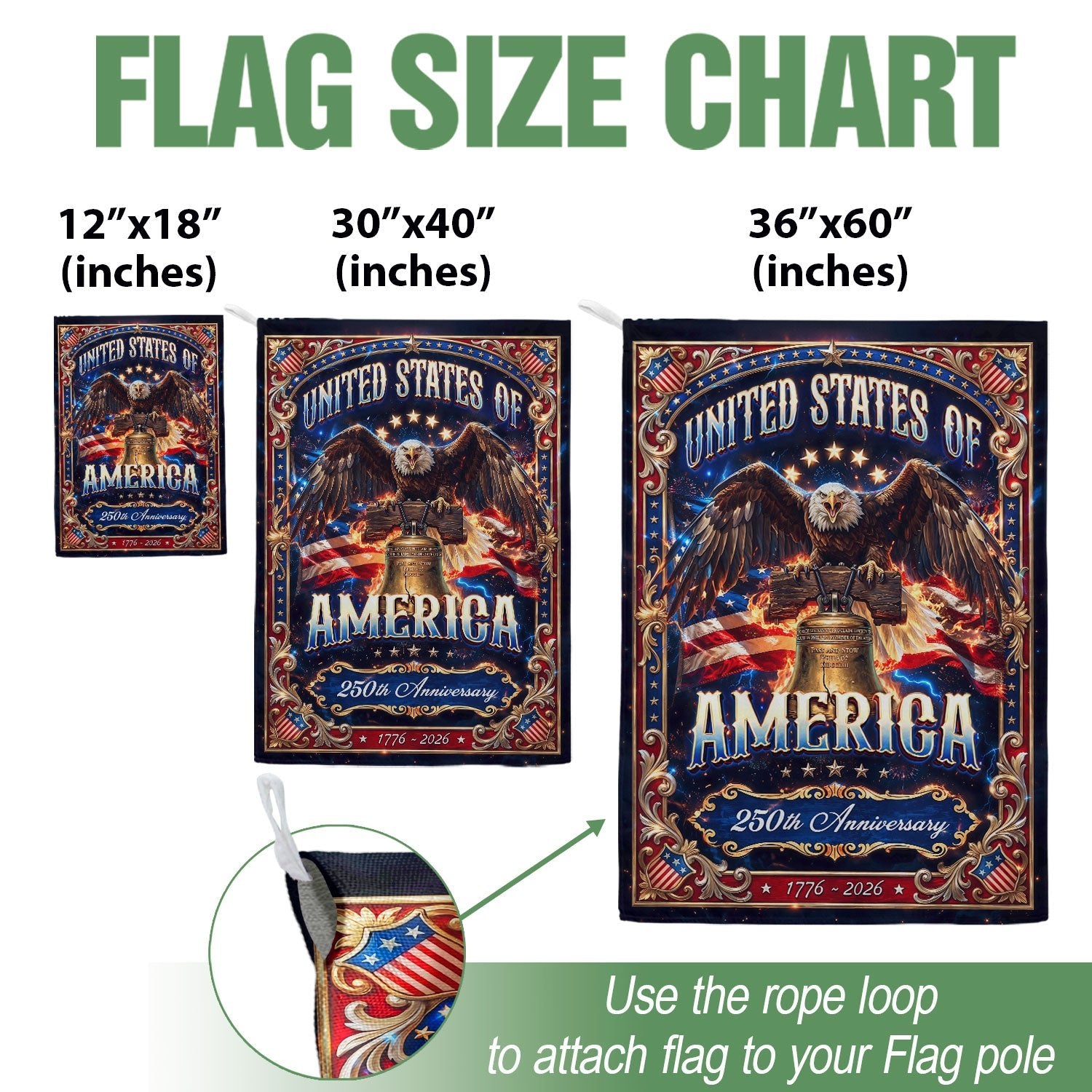 United States America House Flag Bald Eagle Liberty Bell 1776 - 2026 Patriotic - Rust Field Wear