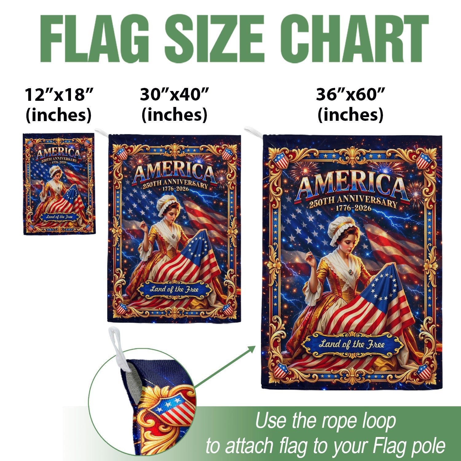 America 250th Anniversary House Flag Betsy Ross Land of the Free 1776 - 2026 - Rust Field Wear