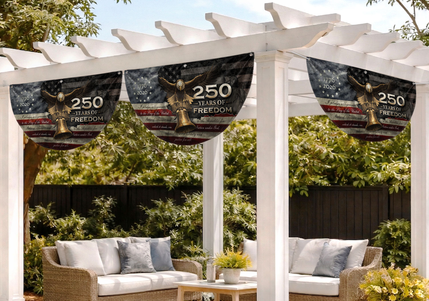 250 Years of Freedom Fence Flag 1776-2026 Liberty Bell Eagle Patriotic Banner Decor