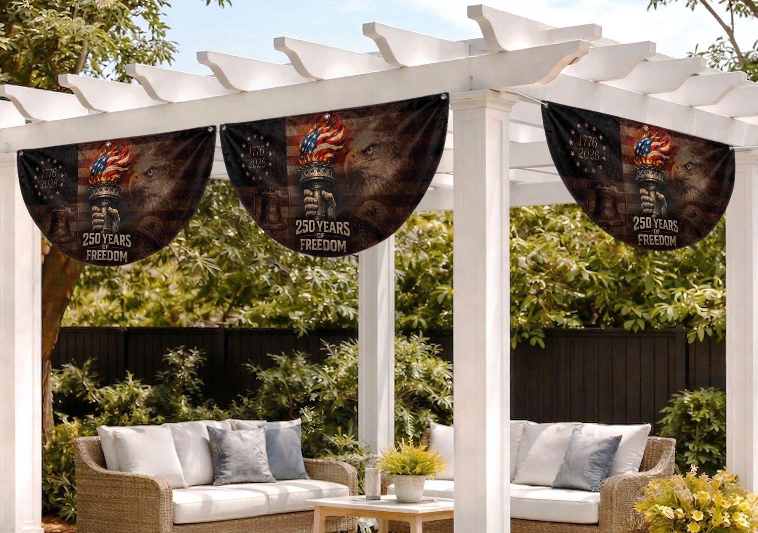 250th Anniversary Freedom Flag Fence Banner - Liberty Torch & Eagle Design for 2026 Celebration - Rust Field Wear