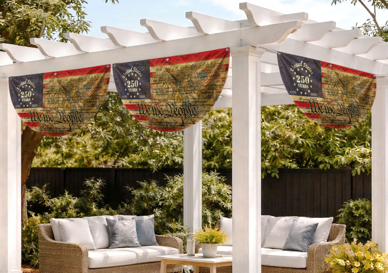 USA 250th Anniversary Flag Fence Banner - We The People & Eagle Design for 2026 Celebration