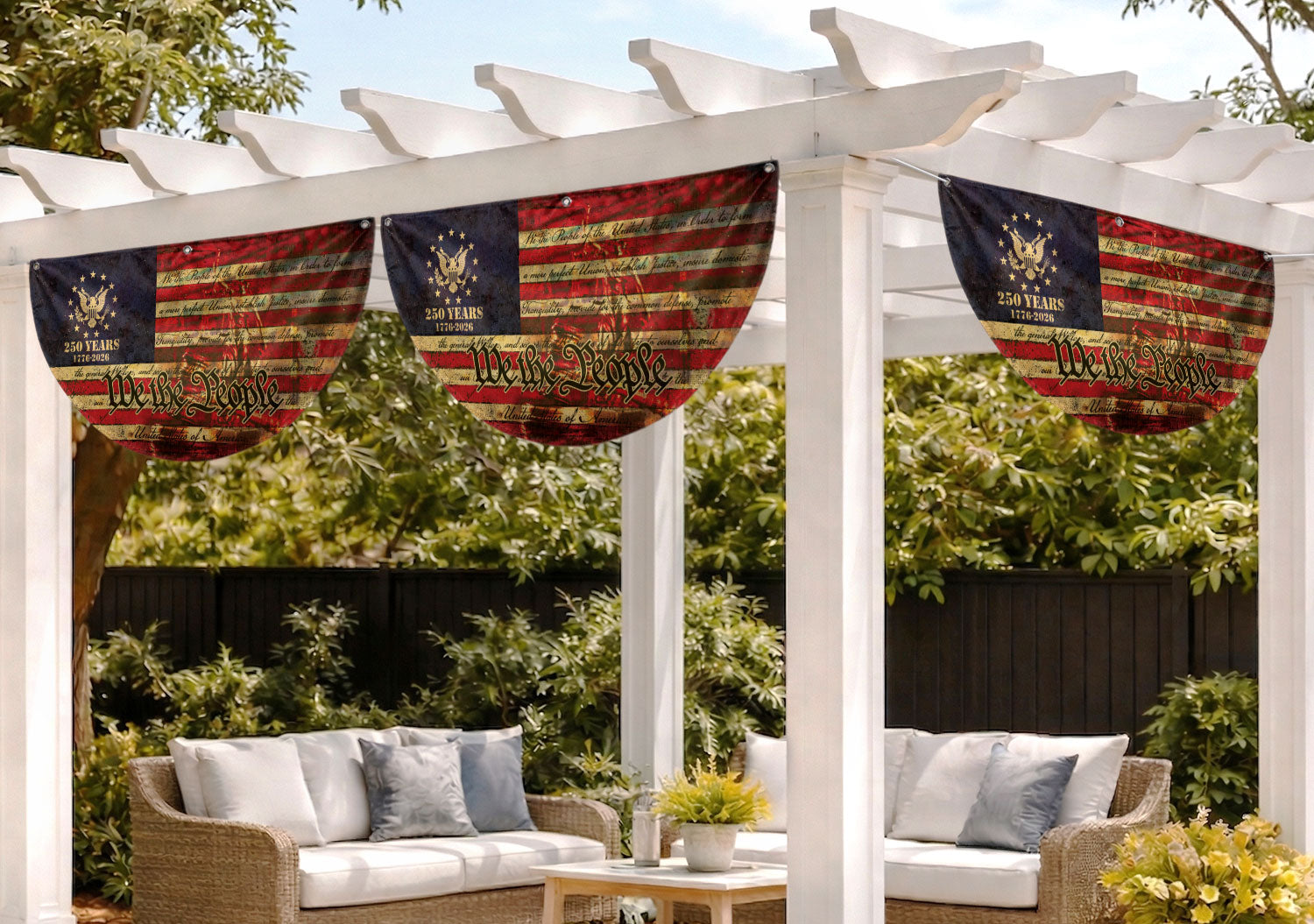 250th Anniversary USA Flag Fence Banner - We The People & Eagle Design for 2026 Celebration